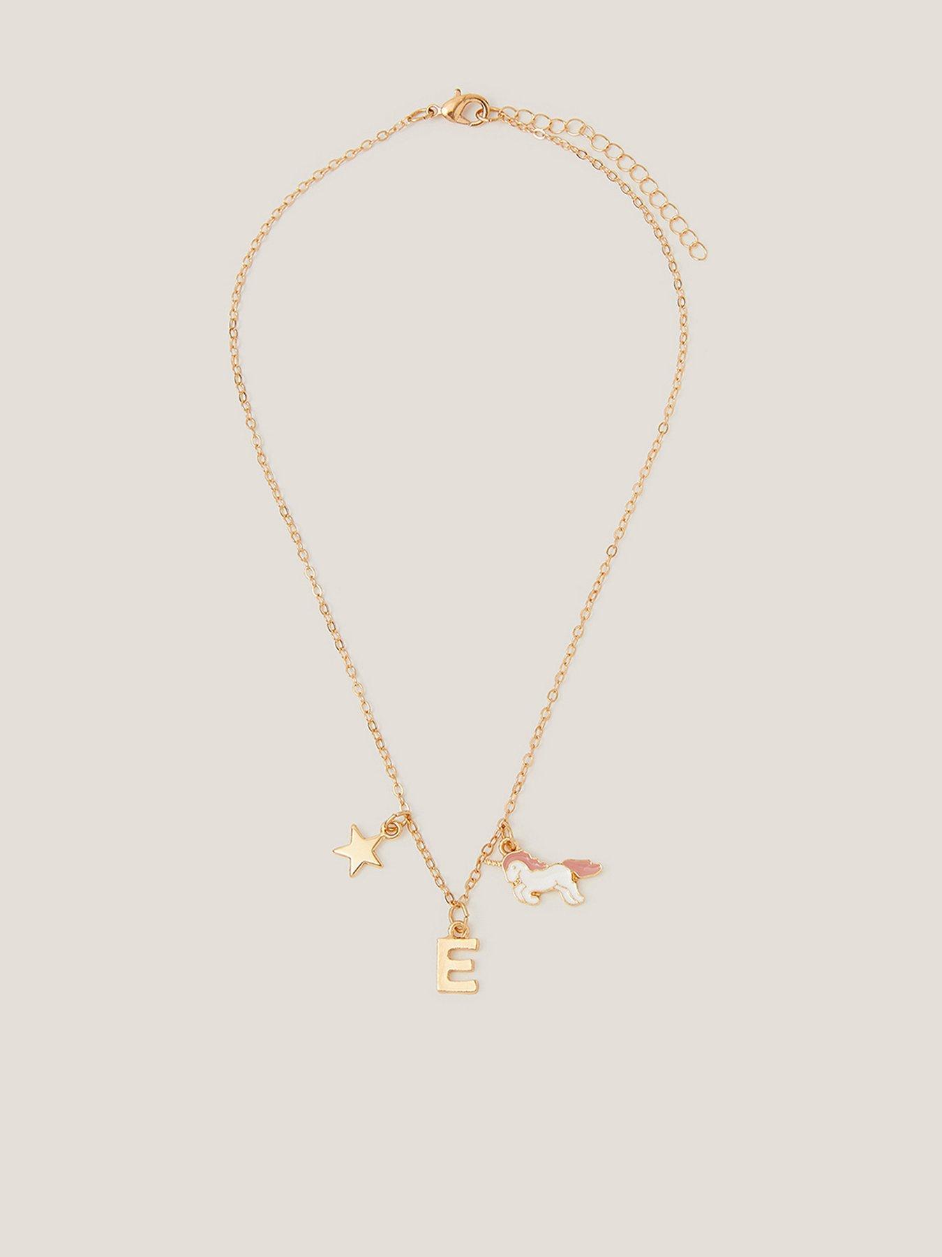 Monsoon Girls Initial Unicorn Necklace - Pink