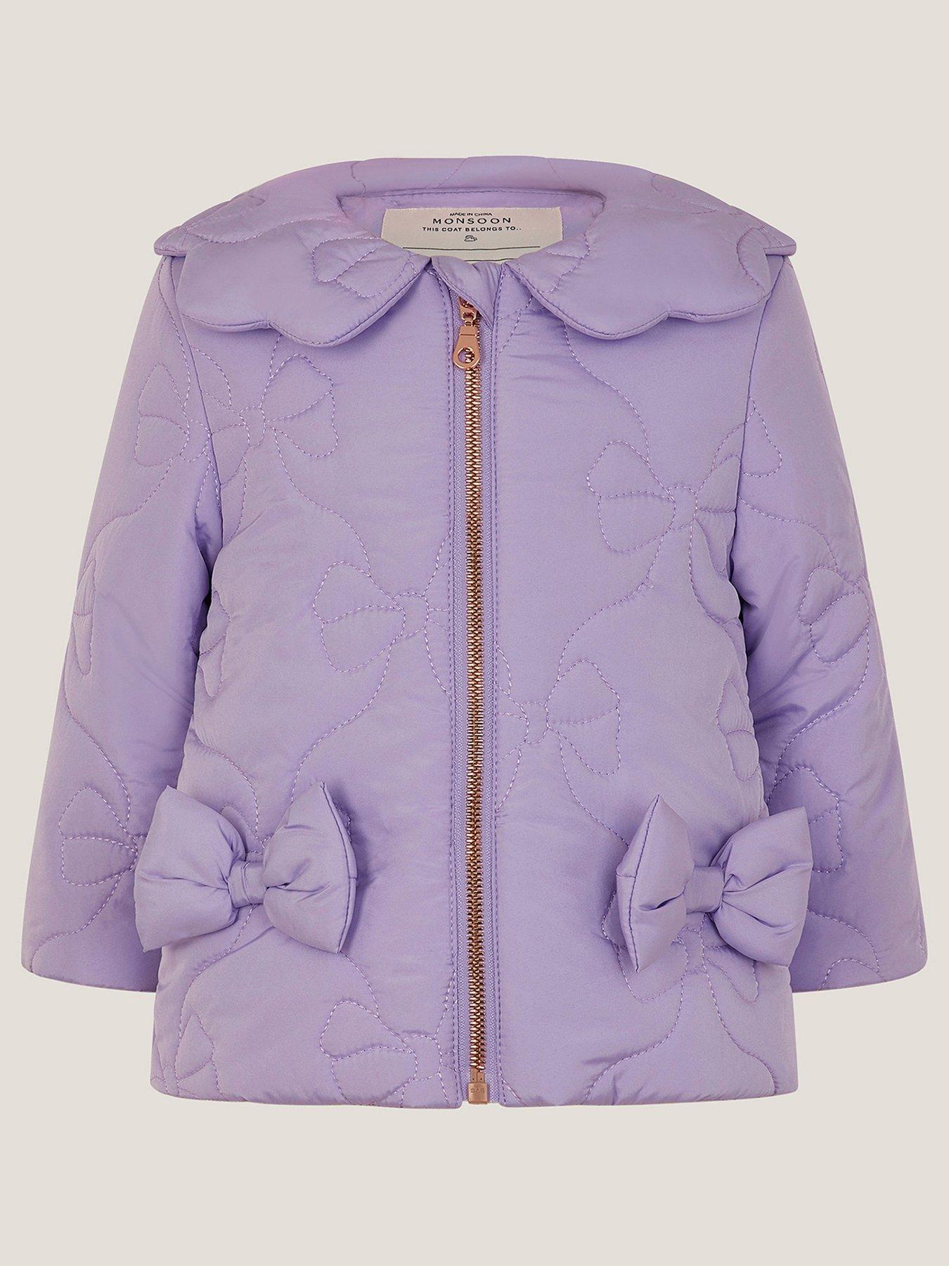 Image 1 of 3 of Monsoon Baby Girls Bow Quilted Jacket - Light Purple