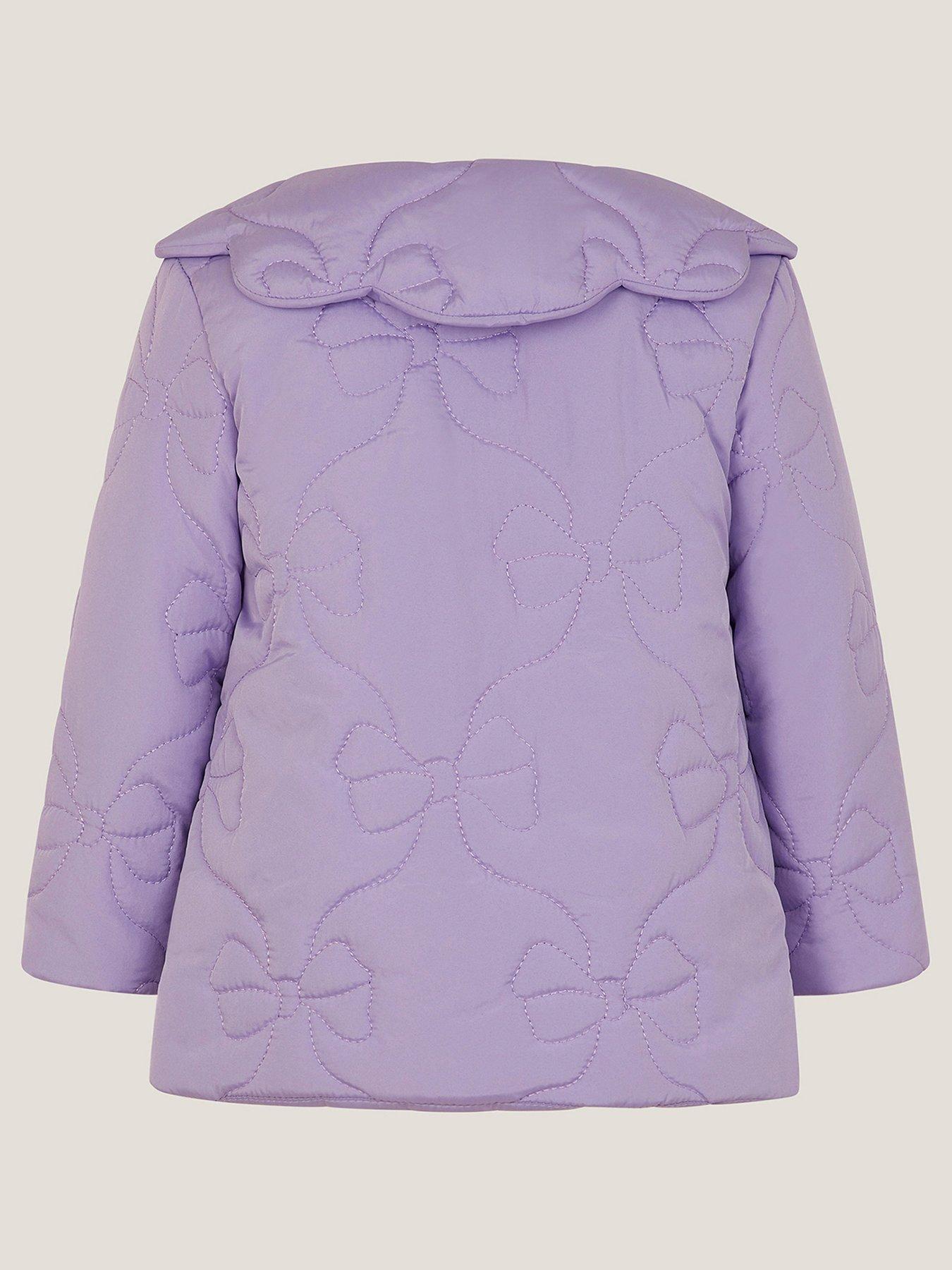 Image 2 of 3 of Monsoon Baby Girls Bow Quilted Jacket - Light Purple