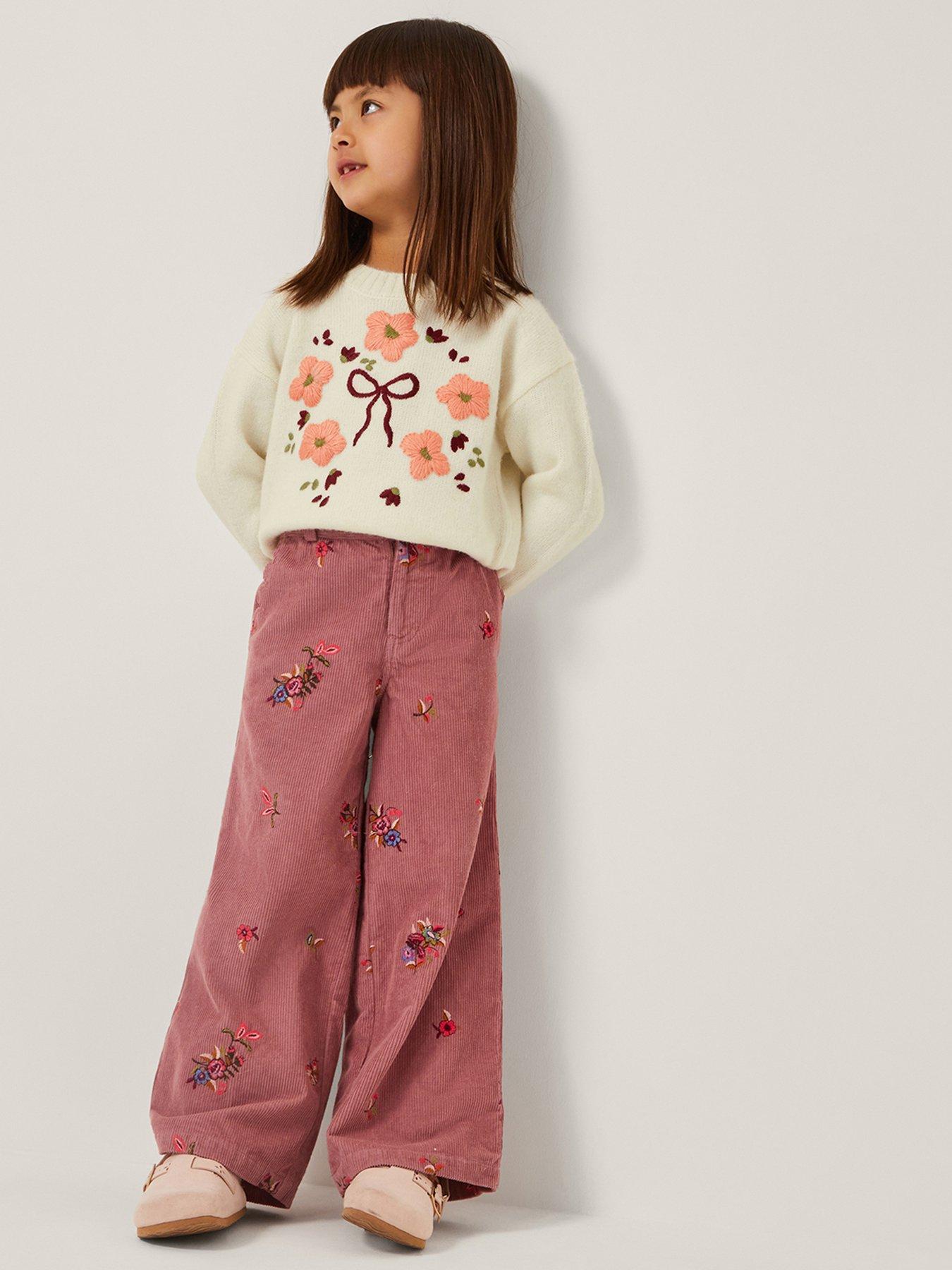 Monsoon Girls Cord All Over Embroidered Trouser - Pink
