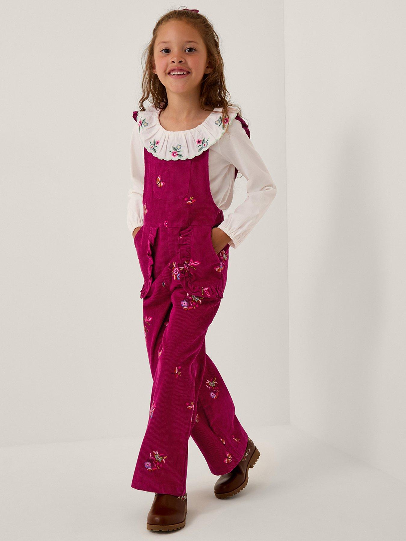 Monsoon Girls Cord All Over Embroidered Dungarees - Dark Red