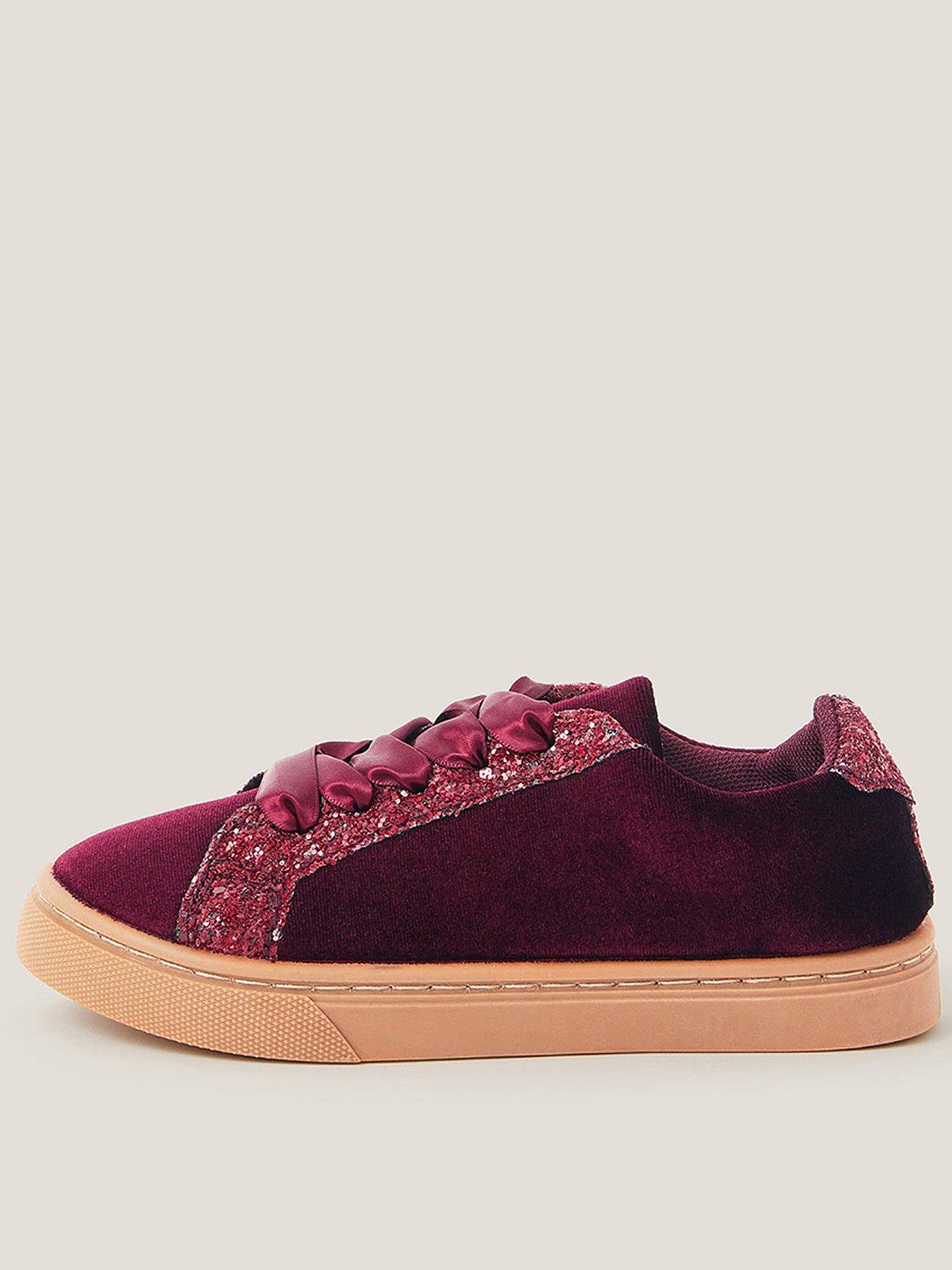 monsoon-girls-velvet-trainers-dark-red
