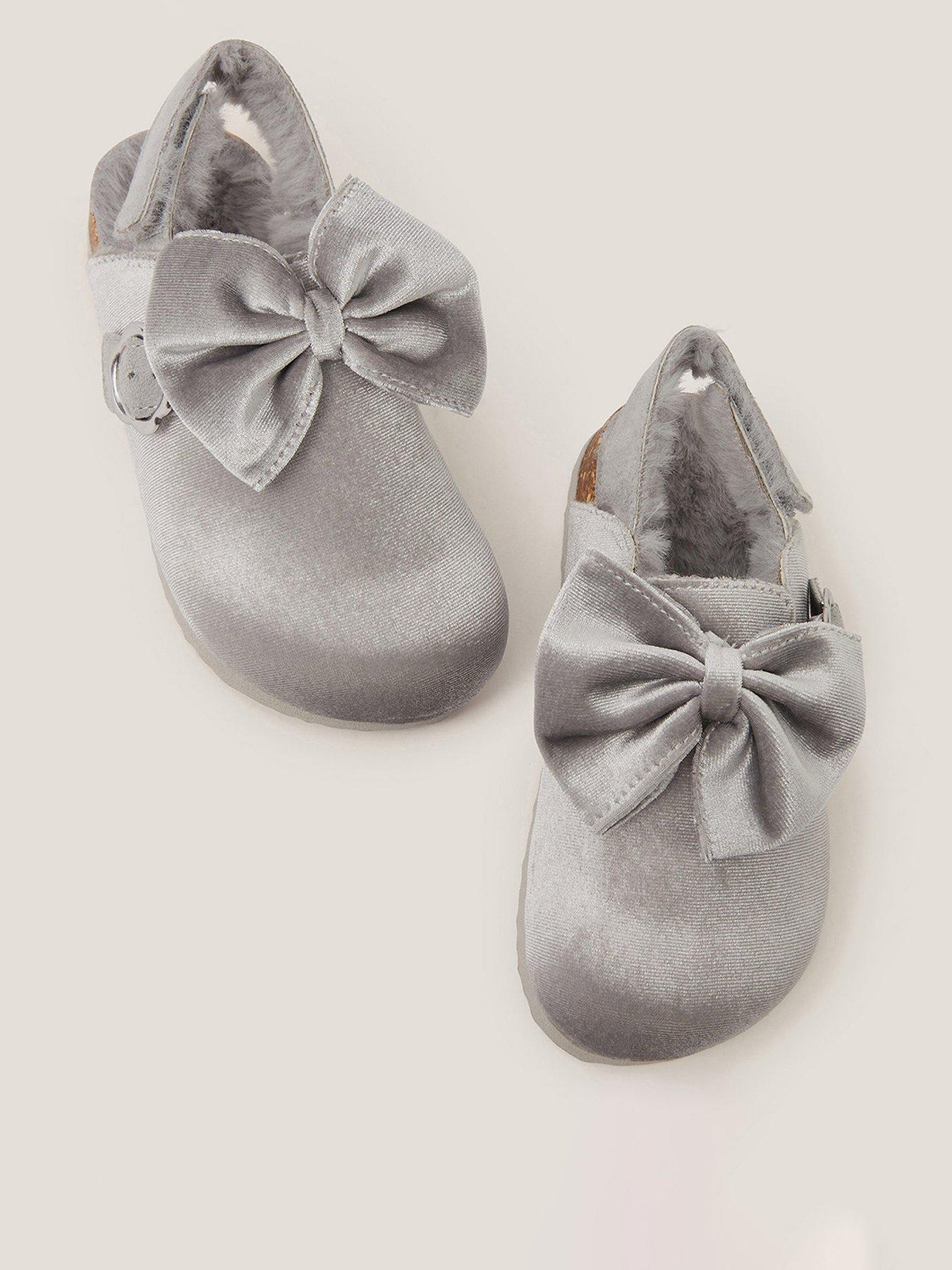 Monsoon Girls Sparkly Velour Bow Clogs - Silver