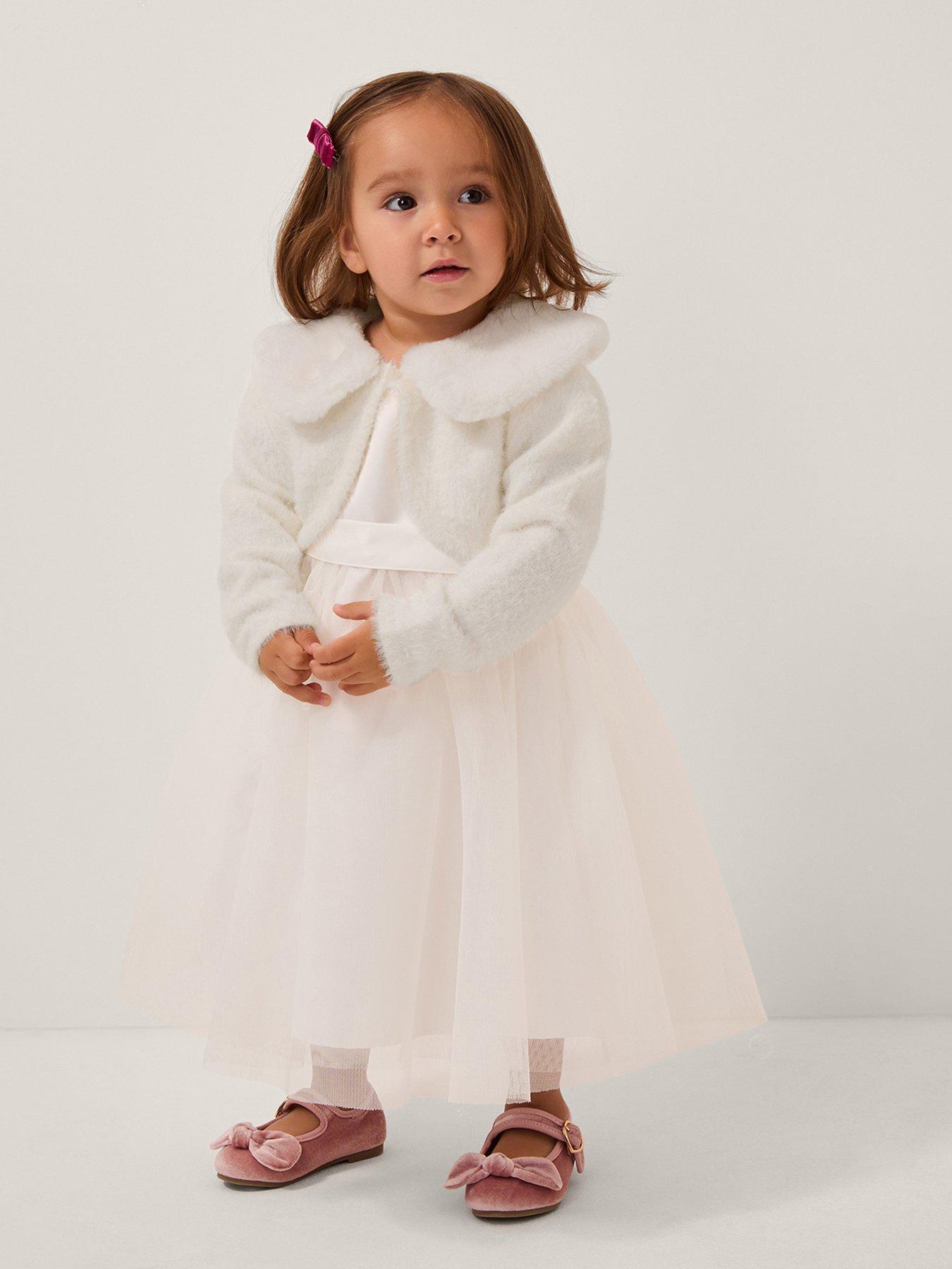 Monsoon Baby Girls Fluffy Faux Fur Collar Cardigan - Light Cream