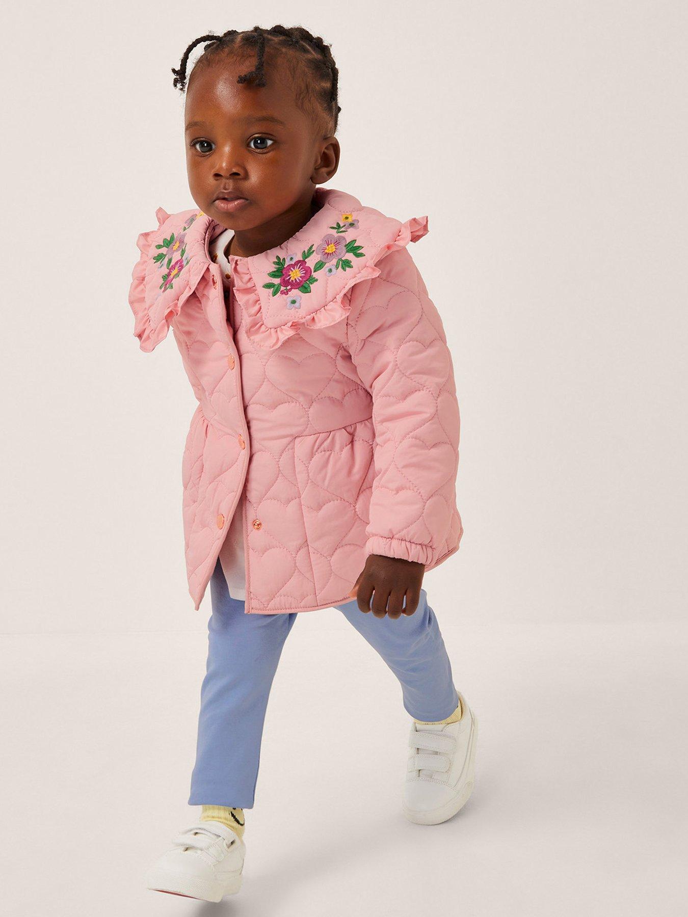 Monsoon Baby Girls Quilted Heart Embroidered Coat - Pink