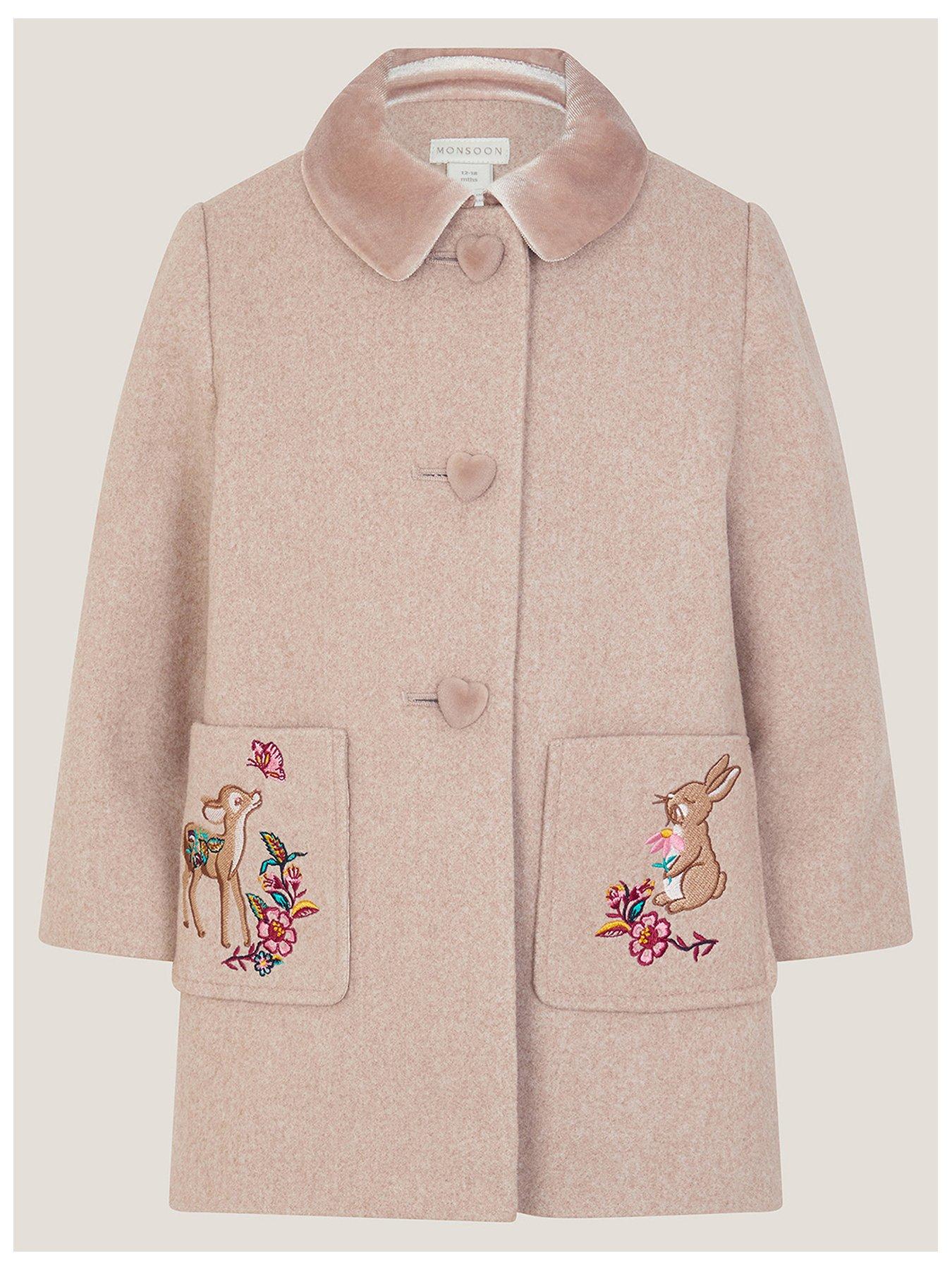Monsoon Baby Girls Embroiderd Coat - Beige