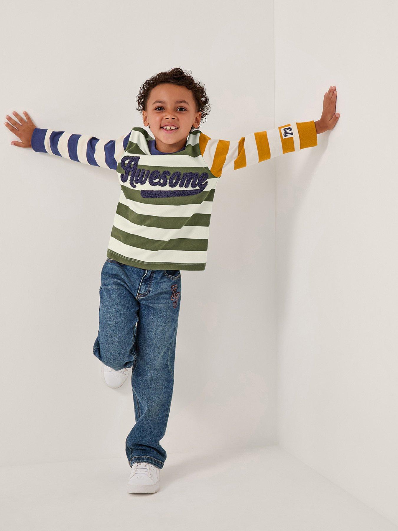 Monsoon Boys Slogan Stripe Long Sleeve T-Shirt - Yellow