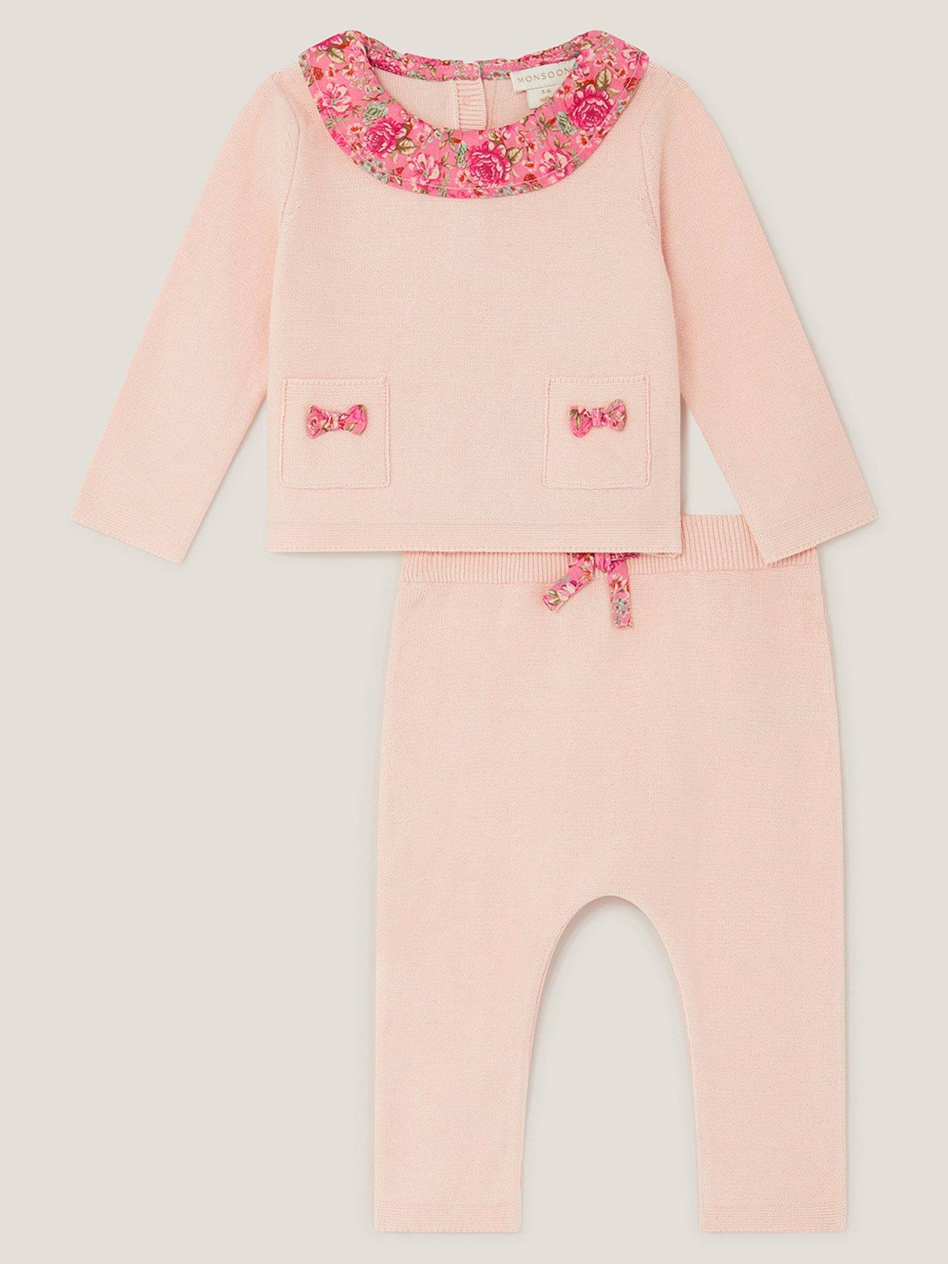 Monsoon Baby Girls Penelope Knitted Top  &  Leggings Set - Pink