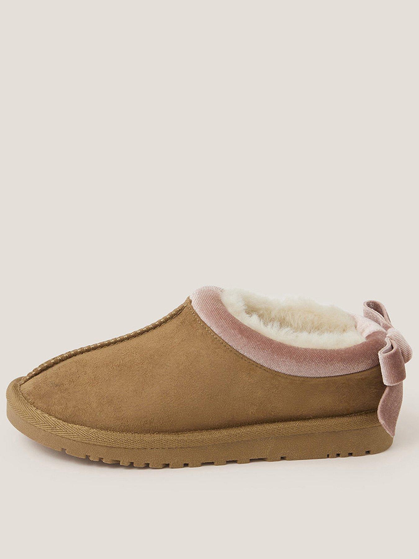 monsoon-girls-pink-velvet-bow-low-clog-slippers-brown