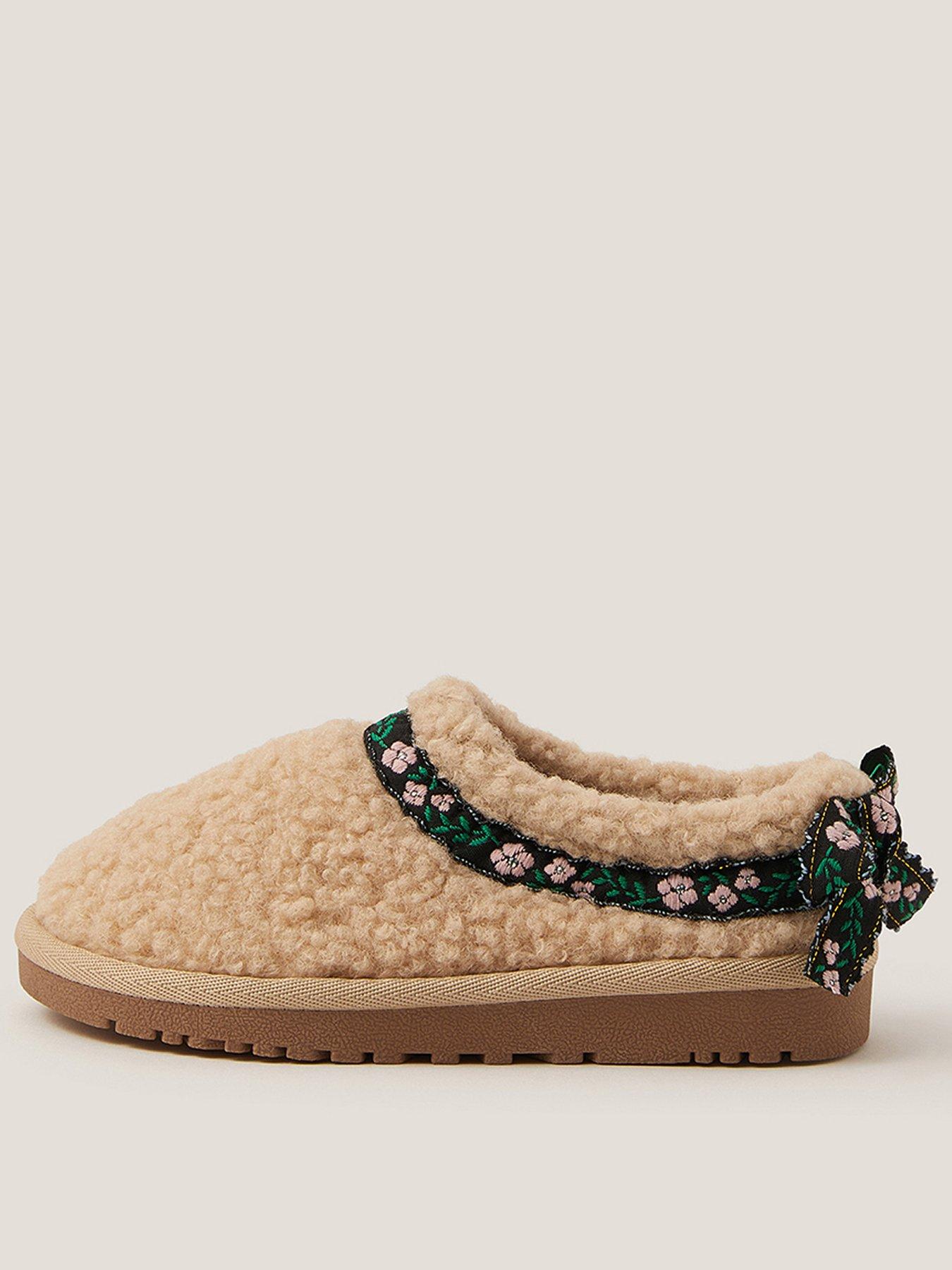 Monsoon Girls Borg Embroidered Boot Low Clog Slippers - Brown