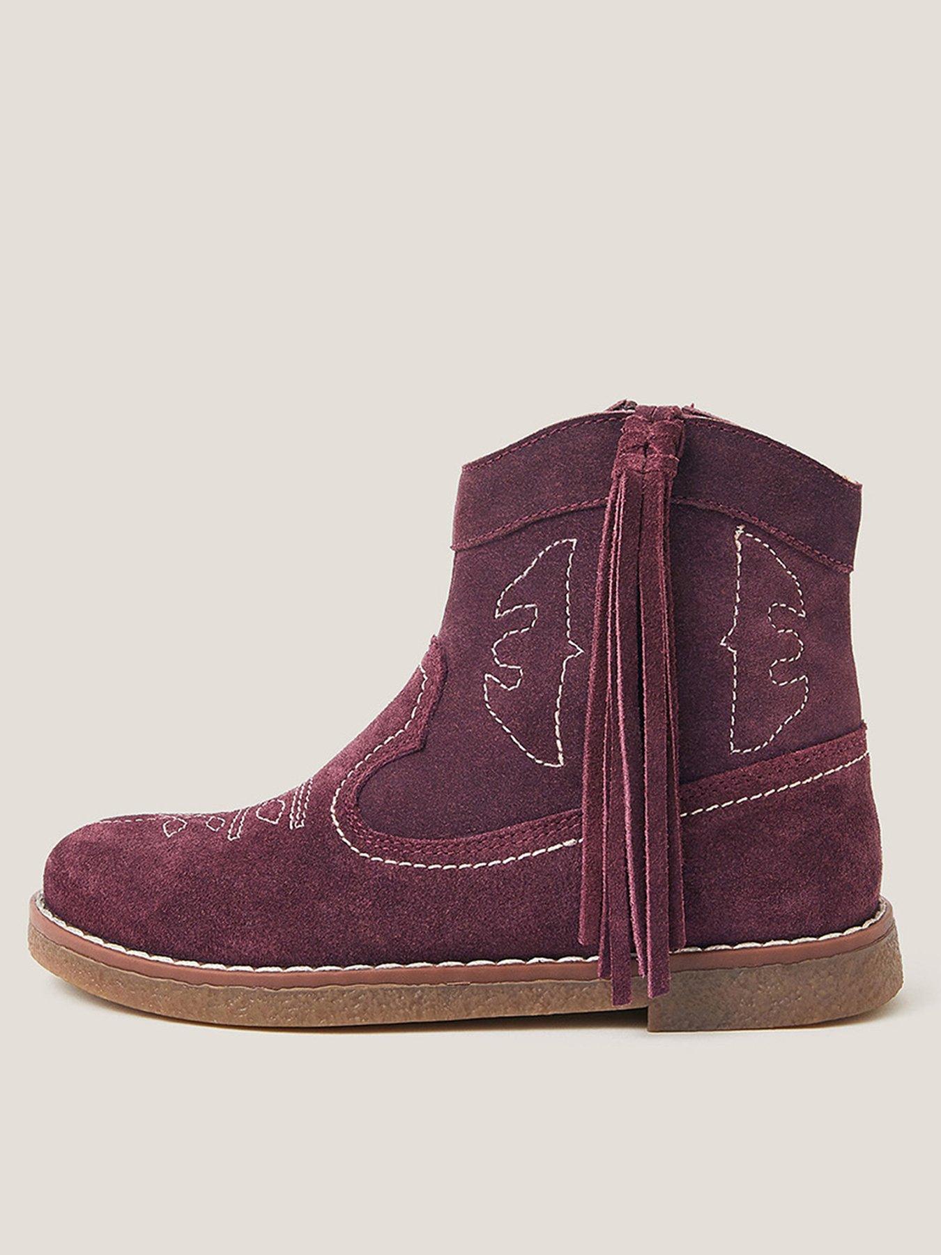 Monsoon Girls Suede Western Boots - Burgundy