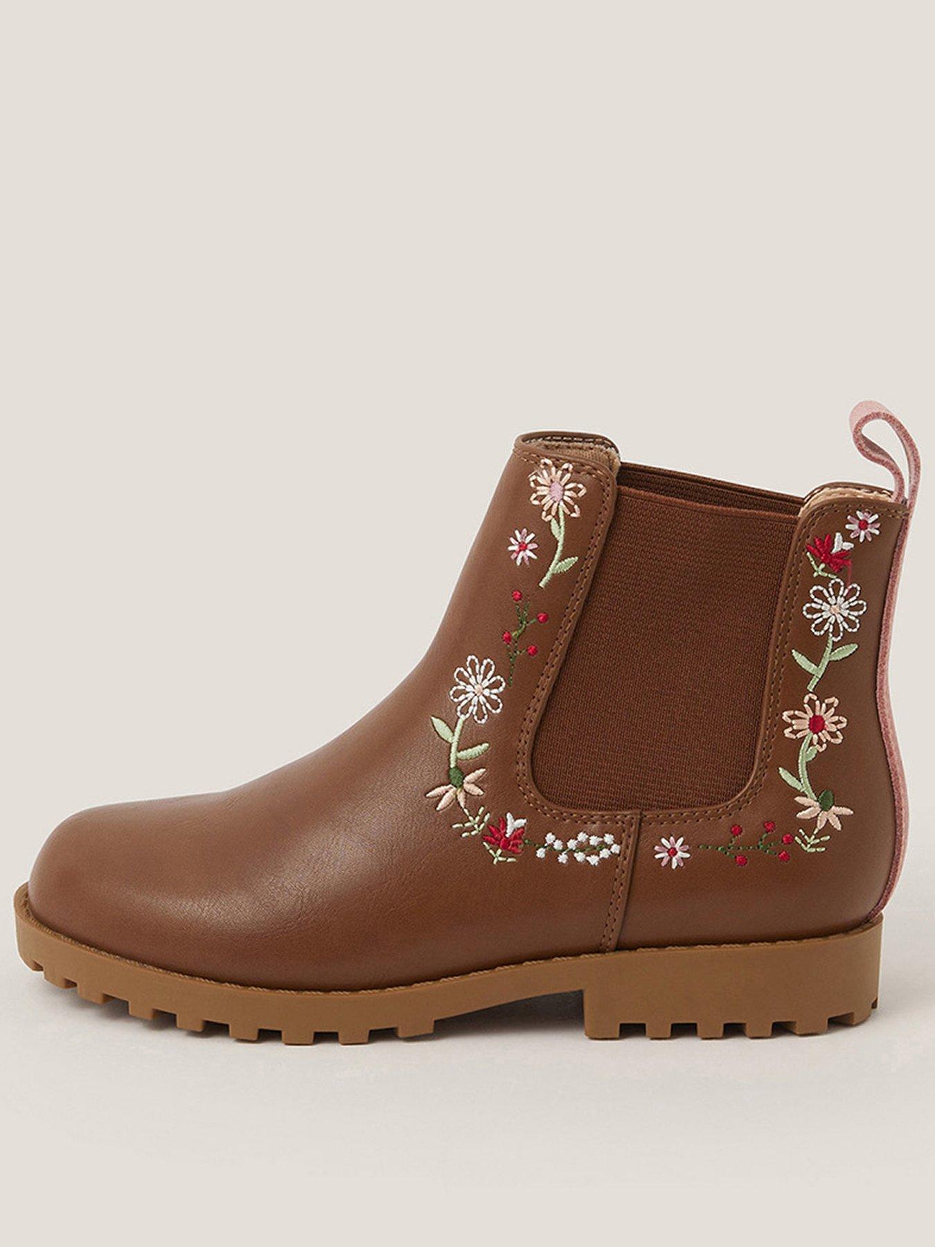 Monsoon Girls Flower Embroiderd Boots - Brown