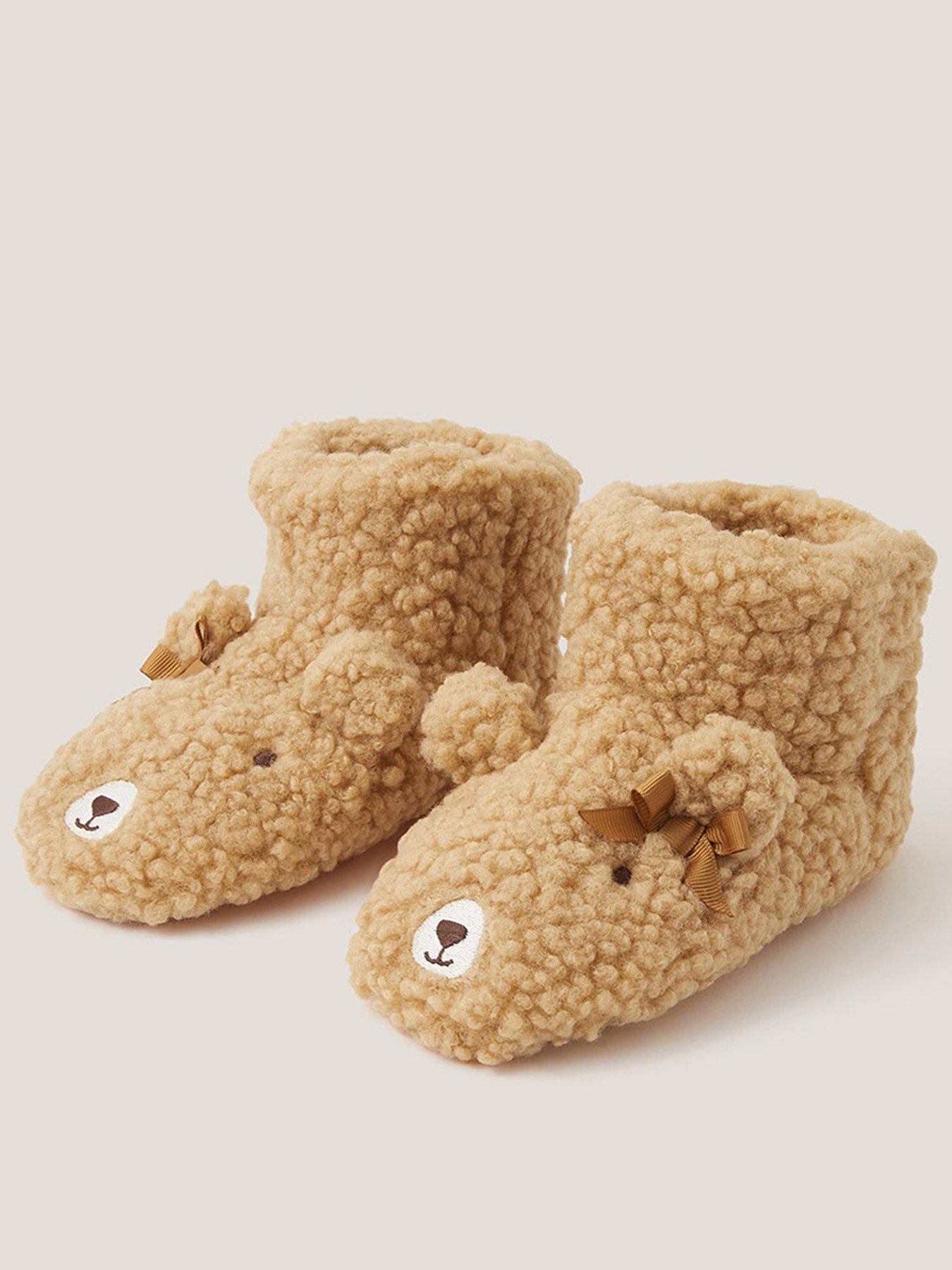 Monsoon Girls Teddy Bear Bow Slippers - Brown