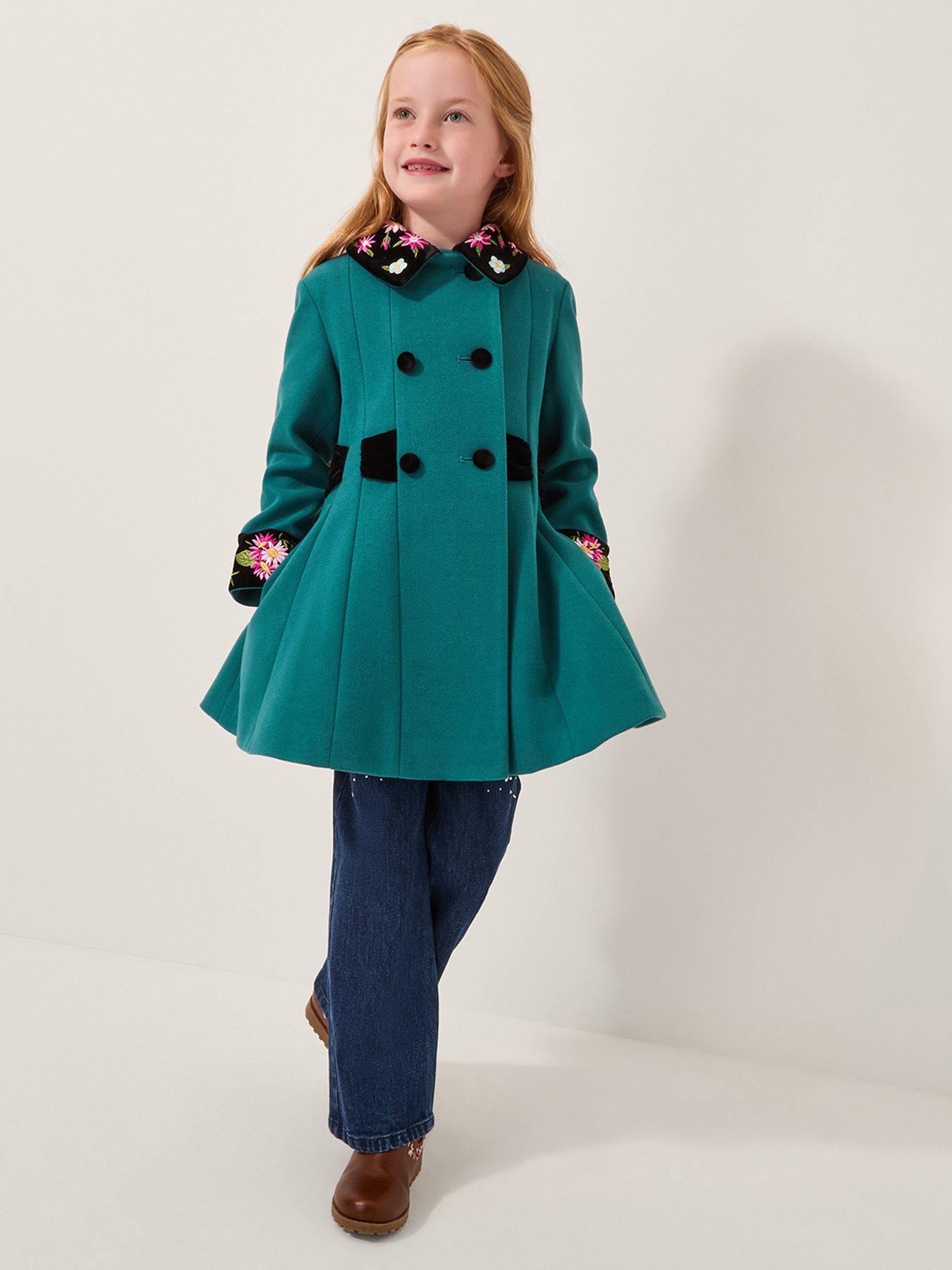 Monsoon Girls Wool Velvet Coat - Green