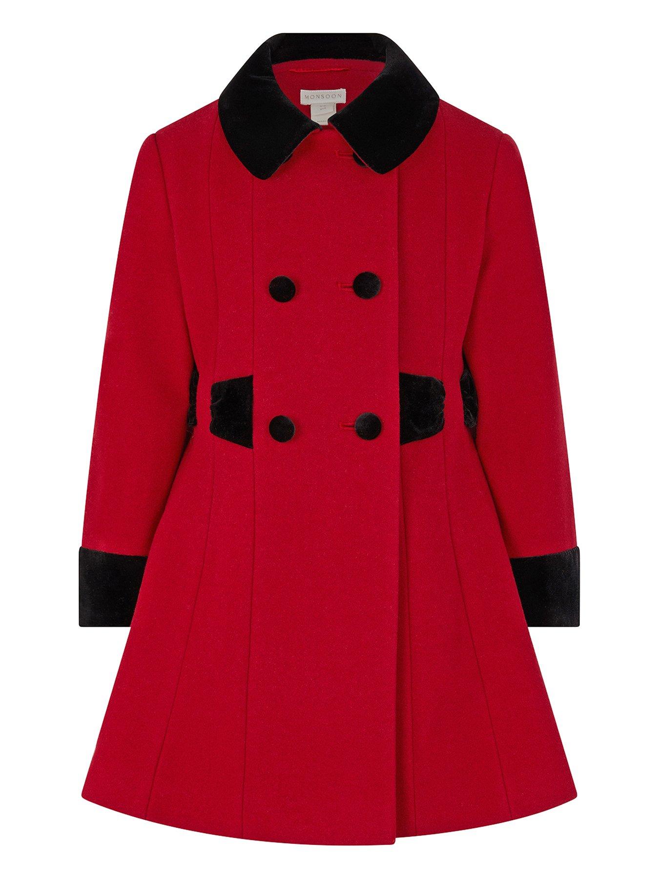 Monsoon Girls Poppy Wool Velvet Coat - Red