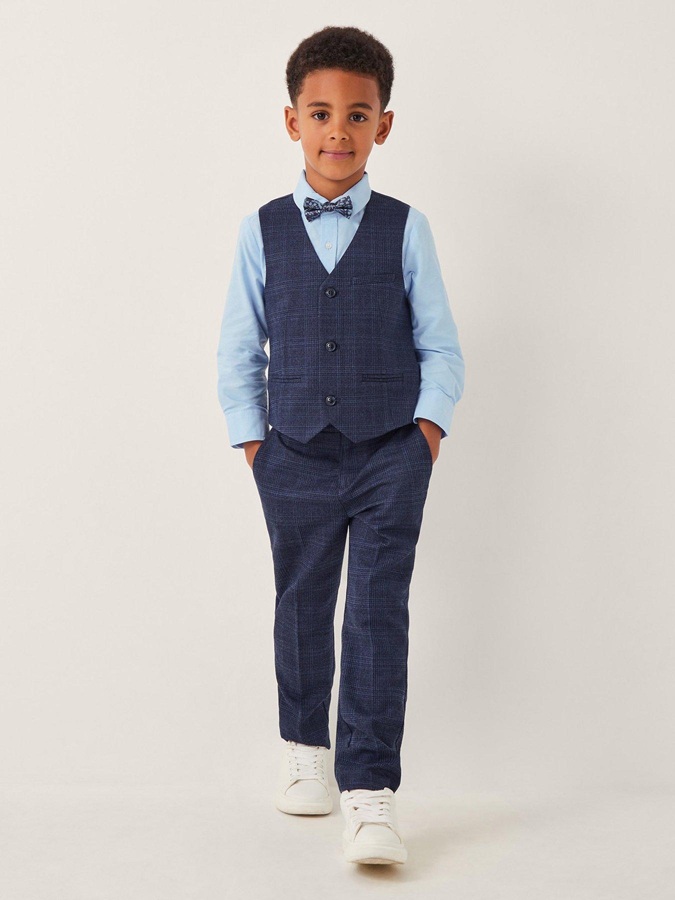 Image 1 of 4 of Monsoon Boys 4 Piece Oliver Check Suit - Navy