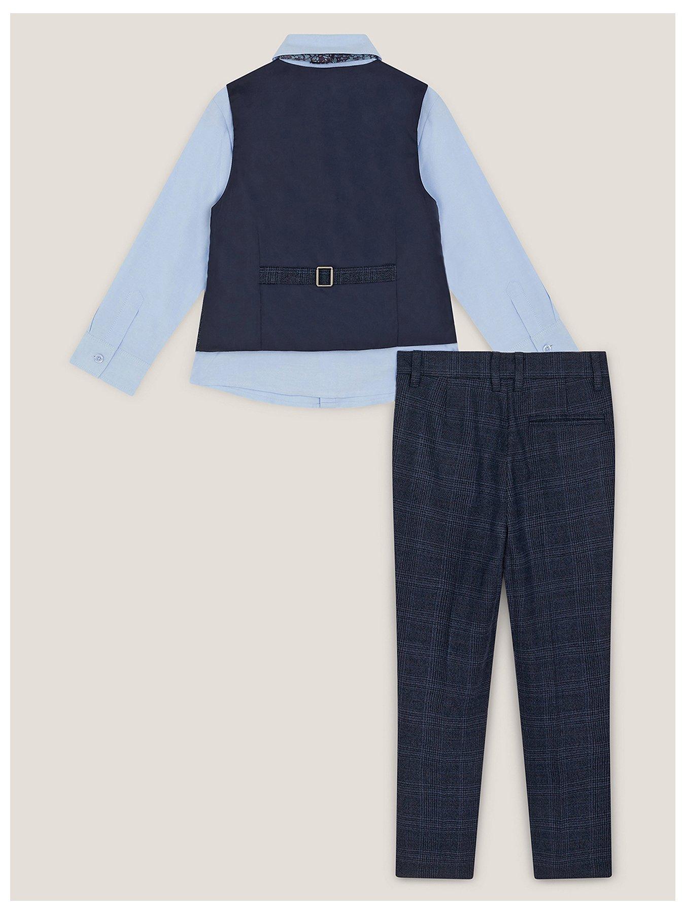 Image 3 of 4 of Monsoon Boys 4 Piece Oliver Check Suit - Navy