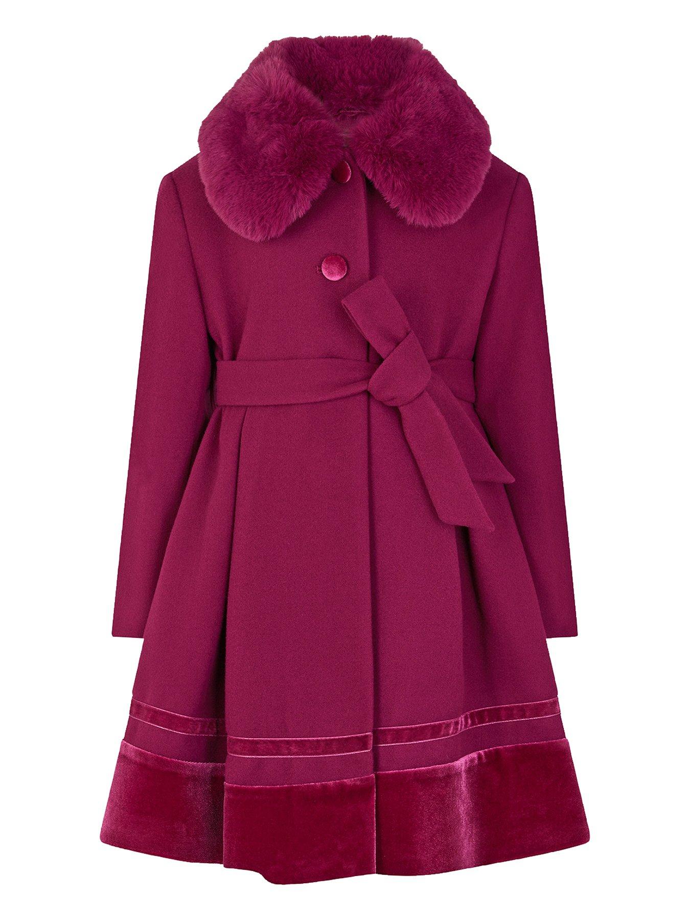 monsoon-girls-velvet-trim-dress-coat-dark-red