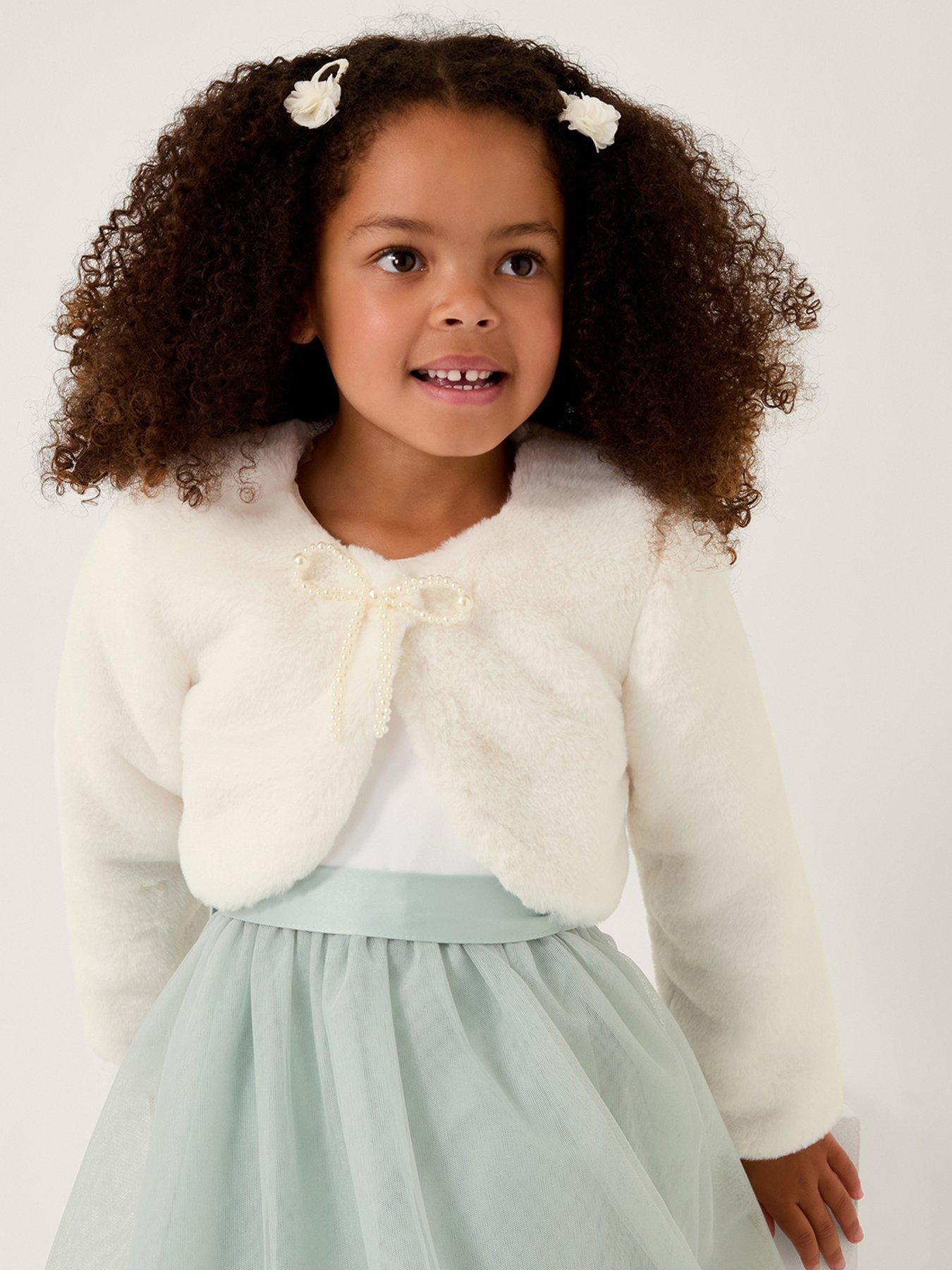 Monsoon Girls Marie Faux Fur Bow Shrug - Light Cream