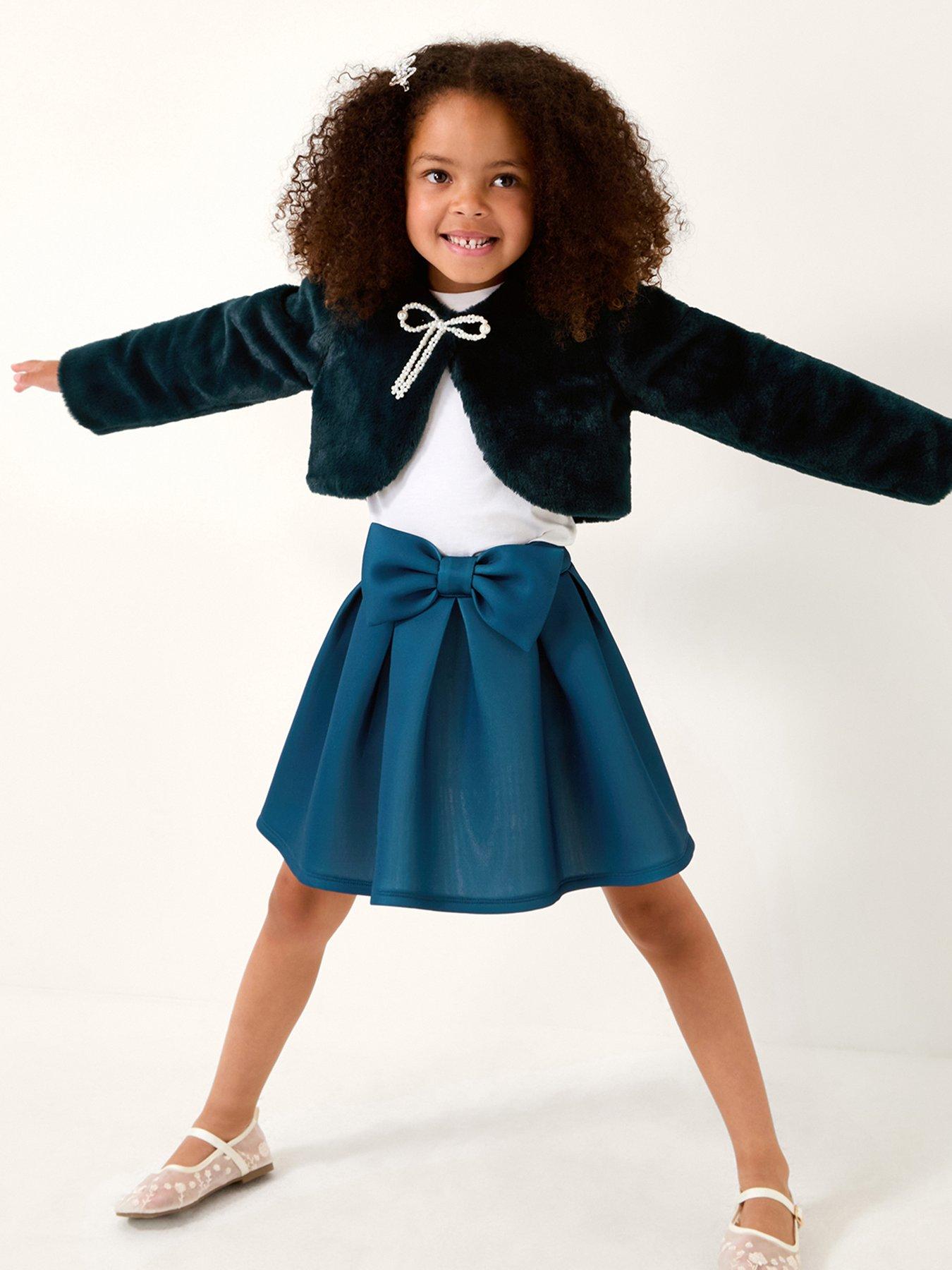 Monsoon Girls Marie Faux Fur Bow Shrug - Green