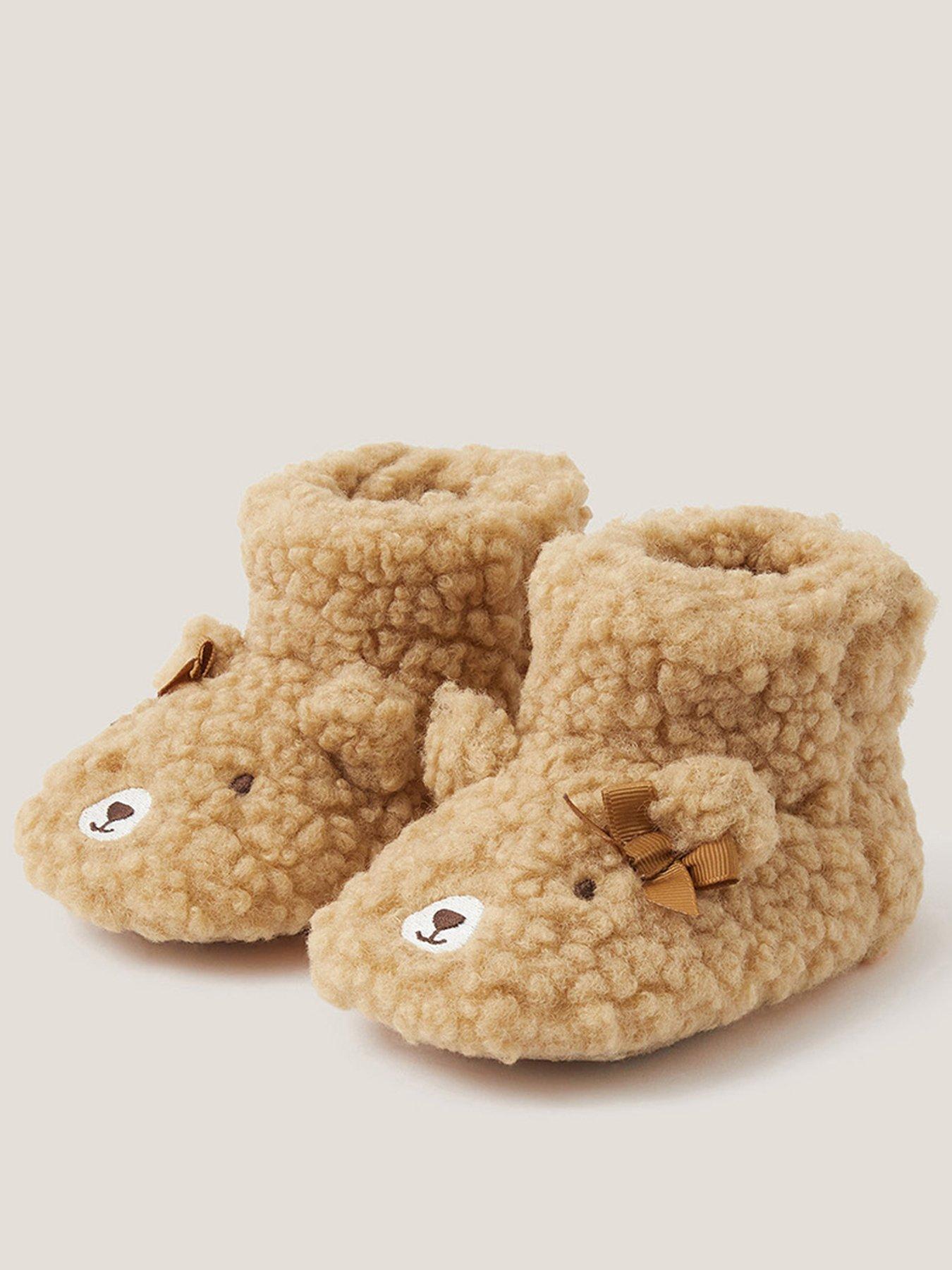 Monsoon Baby Girls Bear Bow Slipper Bootie - Brown