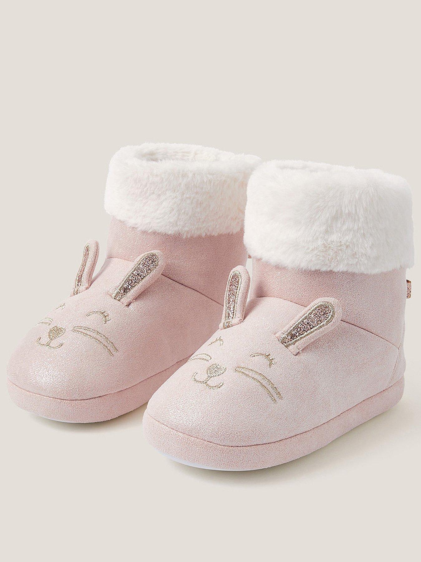 Monsoon Girls Shimmer Bunny Slipper Boots With Bow - Pink
