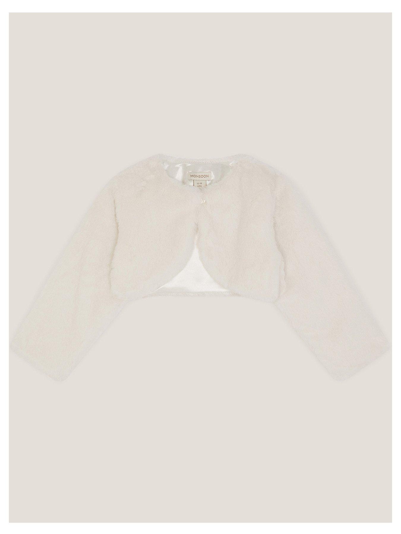 Monsoon Baby Girls Marie Long Sleeve Faux Fur Shrug - Light Cream