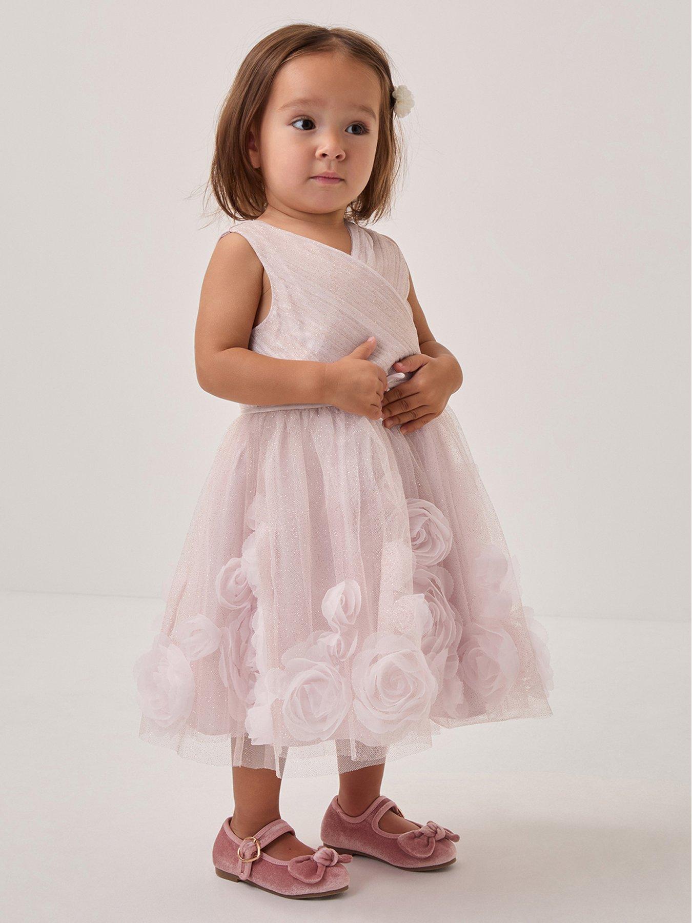 Monsoon Baby Girls Glinda Glitter 3d Roses Dress - Light Pink