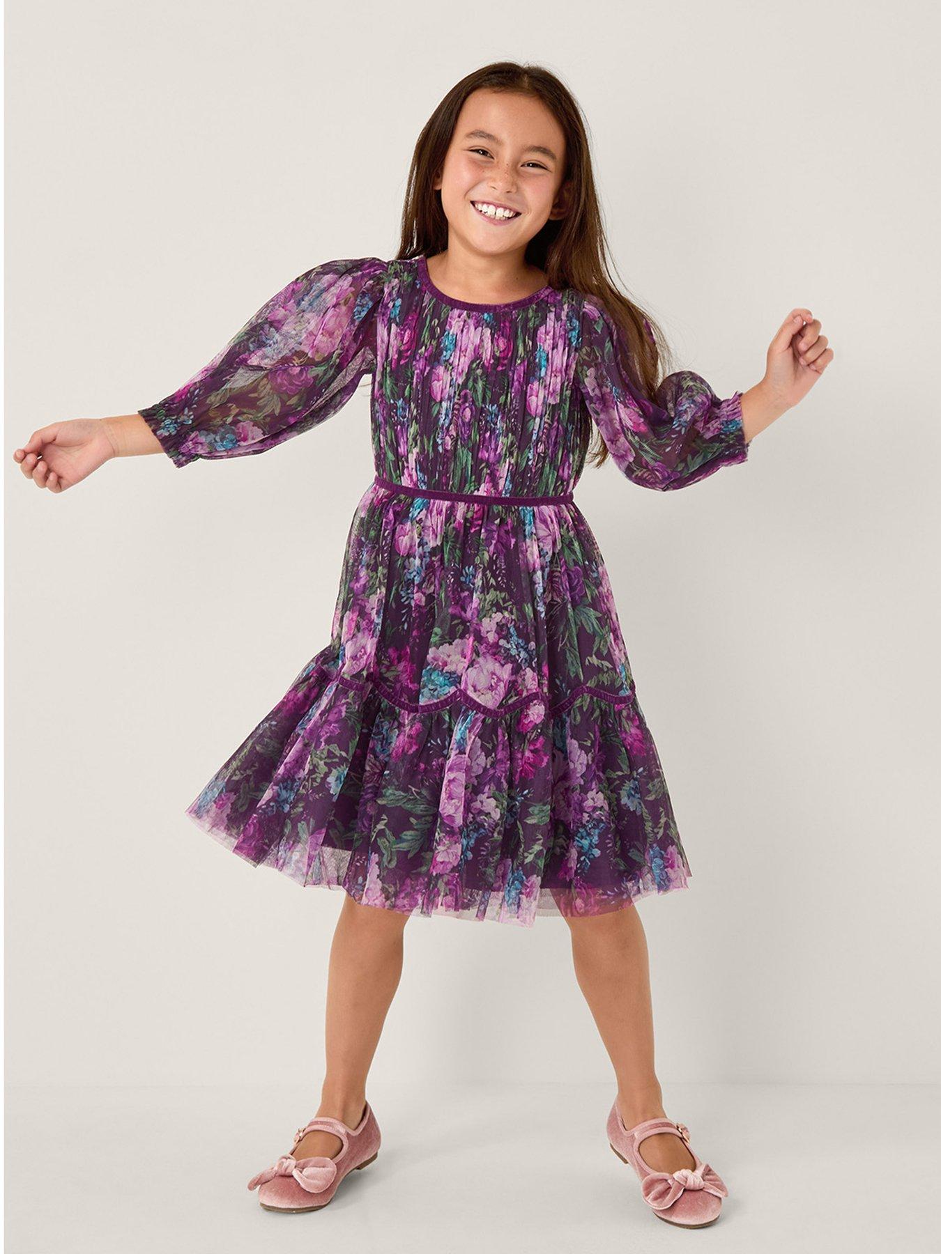 Monsoon Girls Heirloom Floral Tulle Dress - Purple