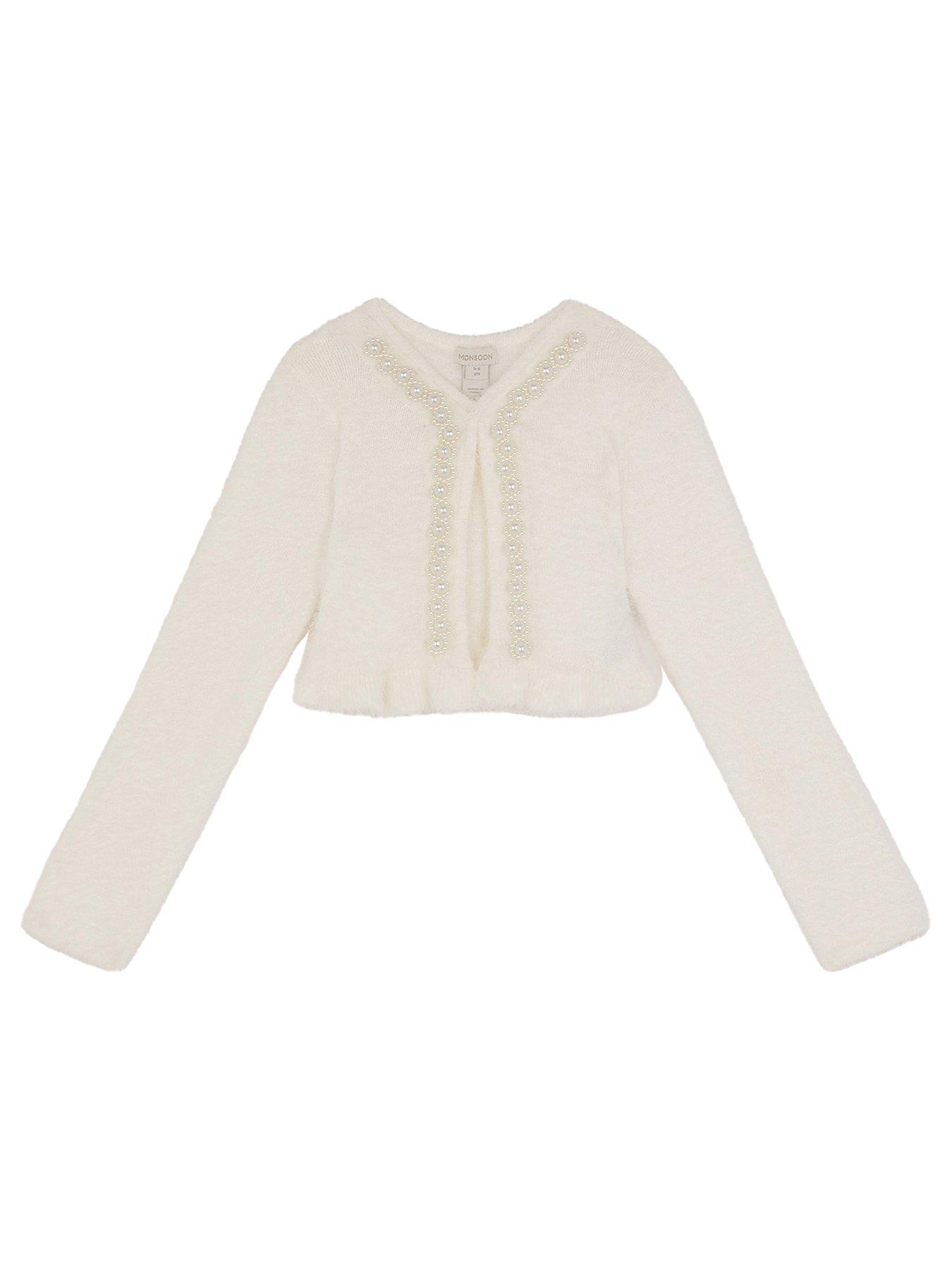 Monsoon Girls Pearl Fluffy Cardigan - White