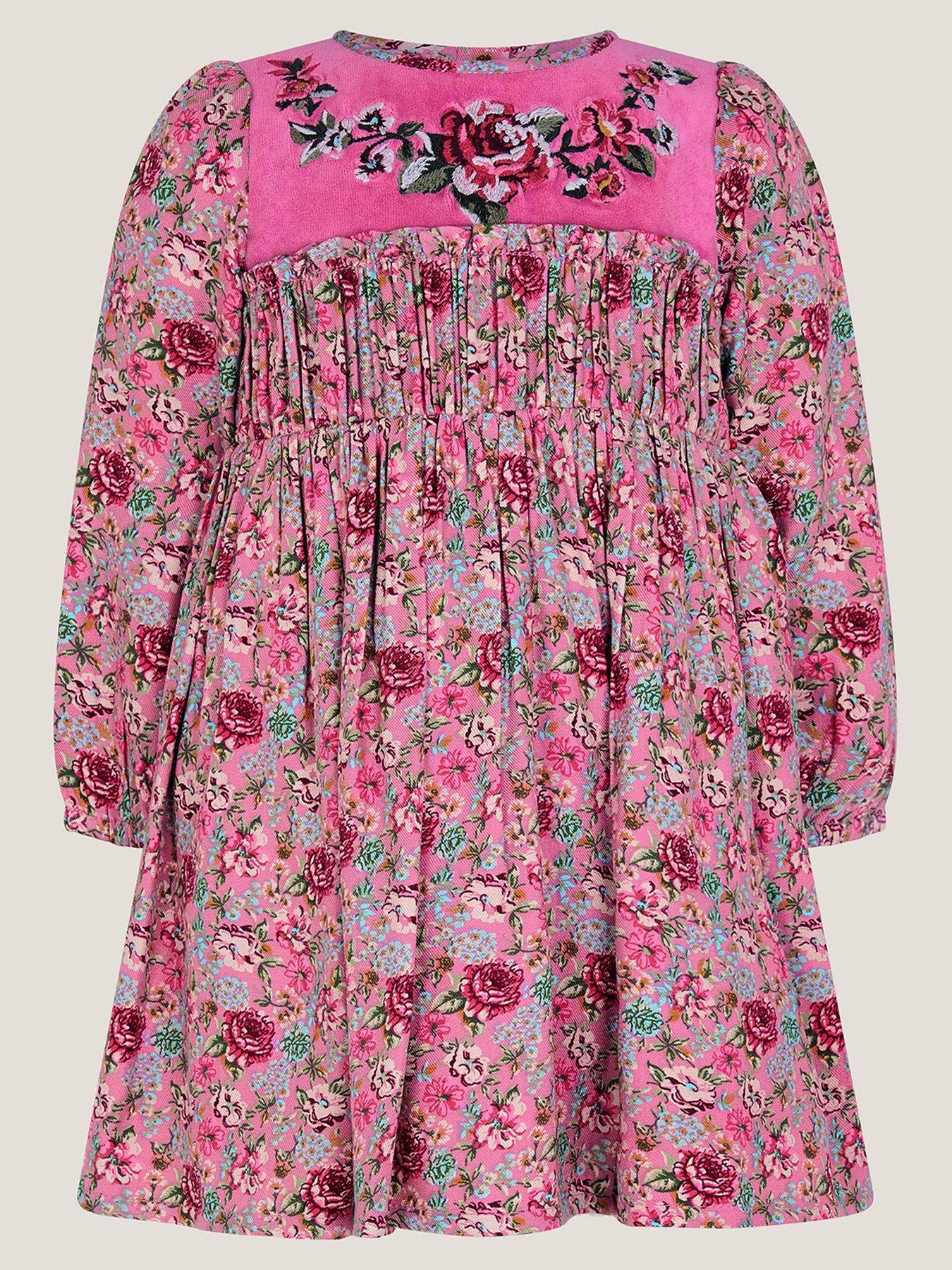 Monsoon Baby Girls Dollie Floral Dress  &  Tights - Pink
