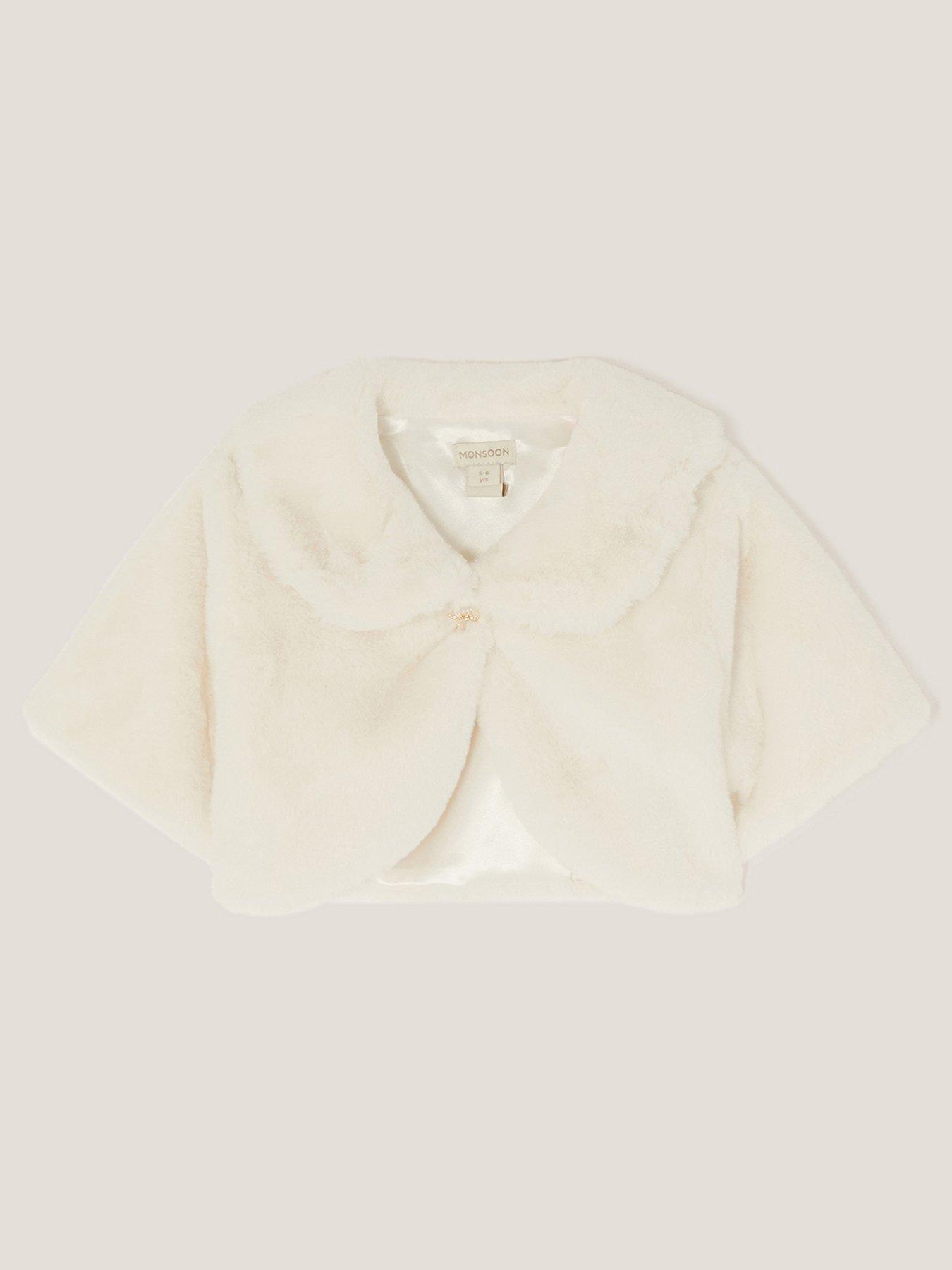 Monsoon Girls Collar Faux Fur Shrug - Light Cream