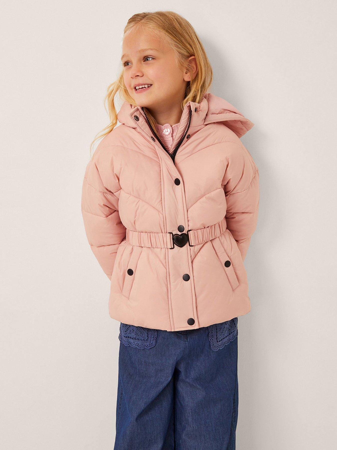 Monsoon Girls Short Belted Padded Coat - Pink