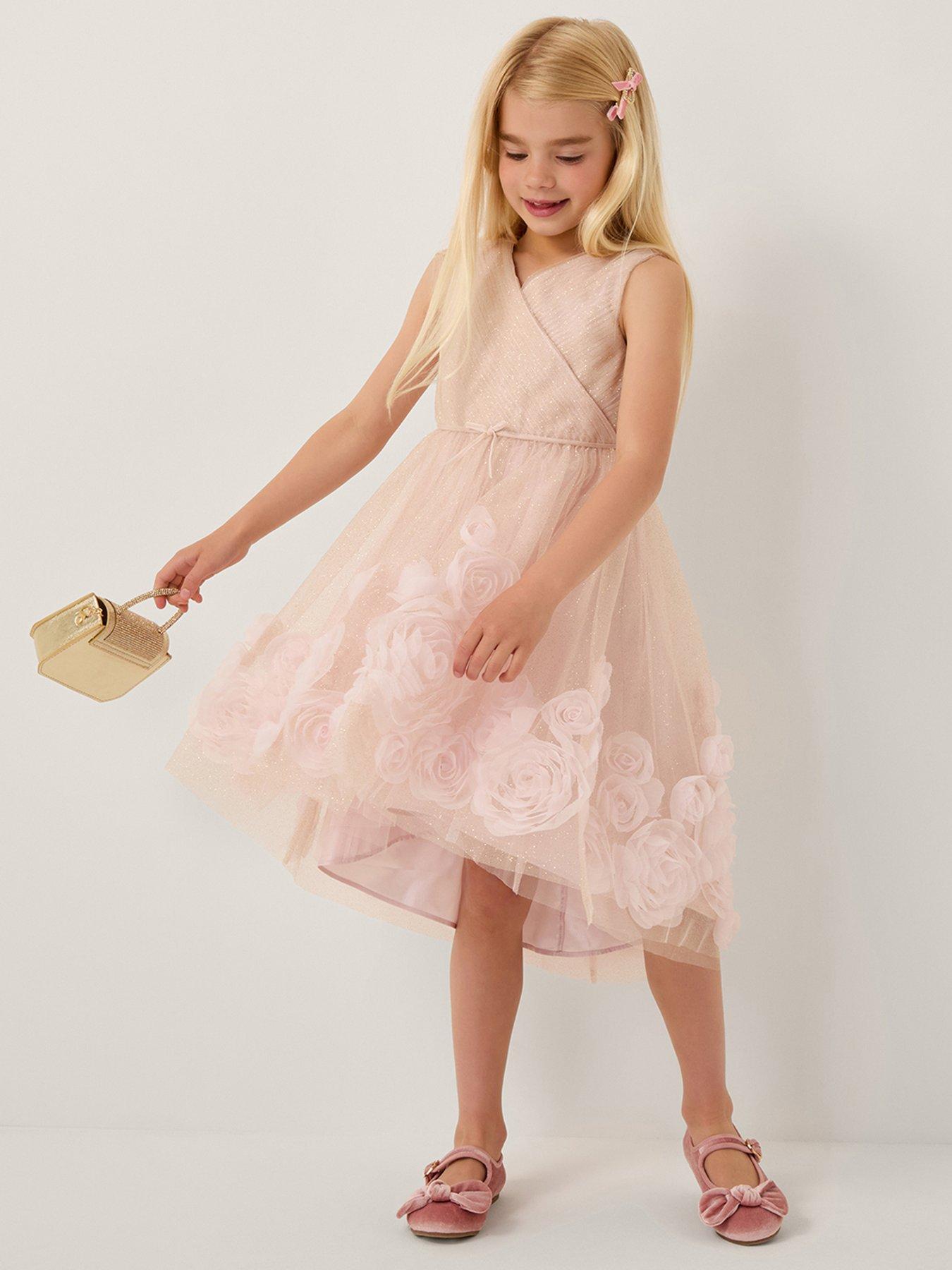 Monsoon Girls Glinda Glitter 3d Roses Dress - Pink