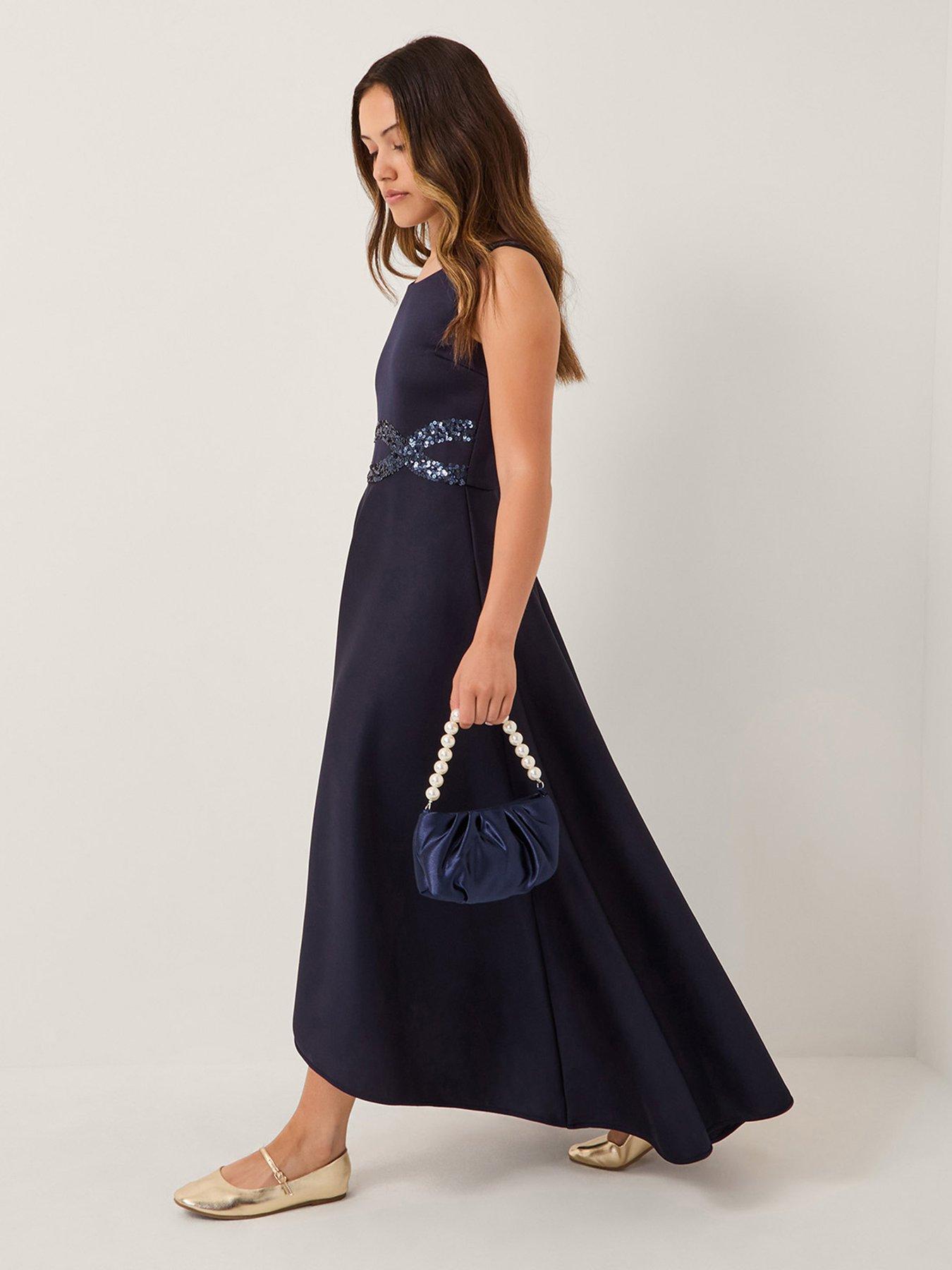 Monsoon Girls Grecian Sequin Detail Scuba Dress - Navy