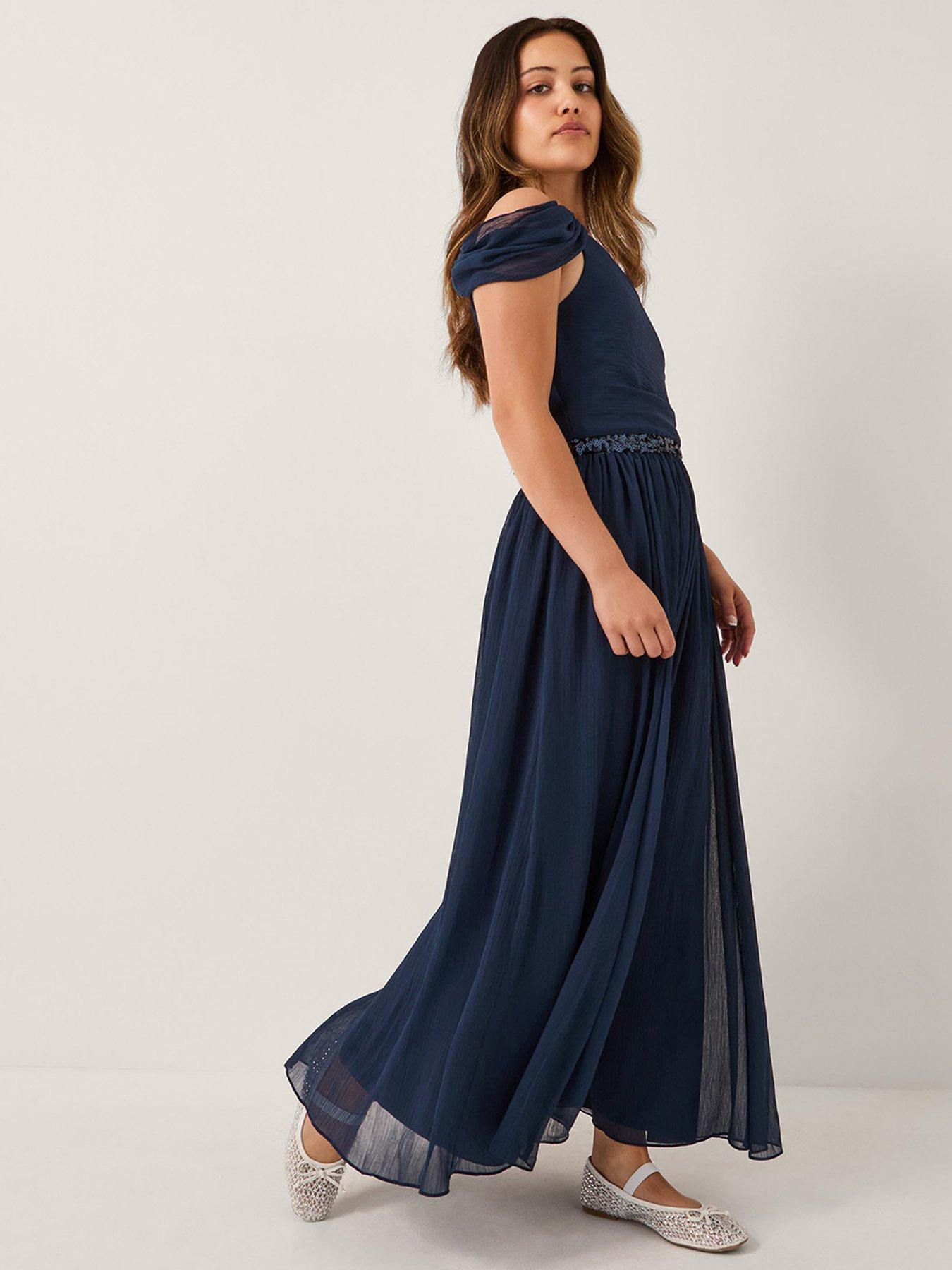 Monsoon Girls Sequin One Shoulder Texas Dress - Navy