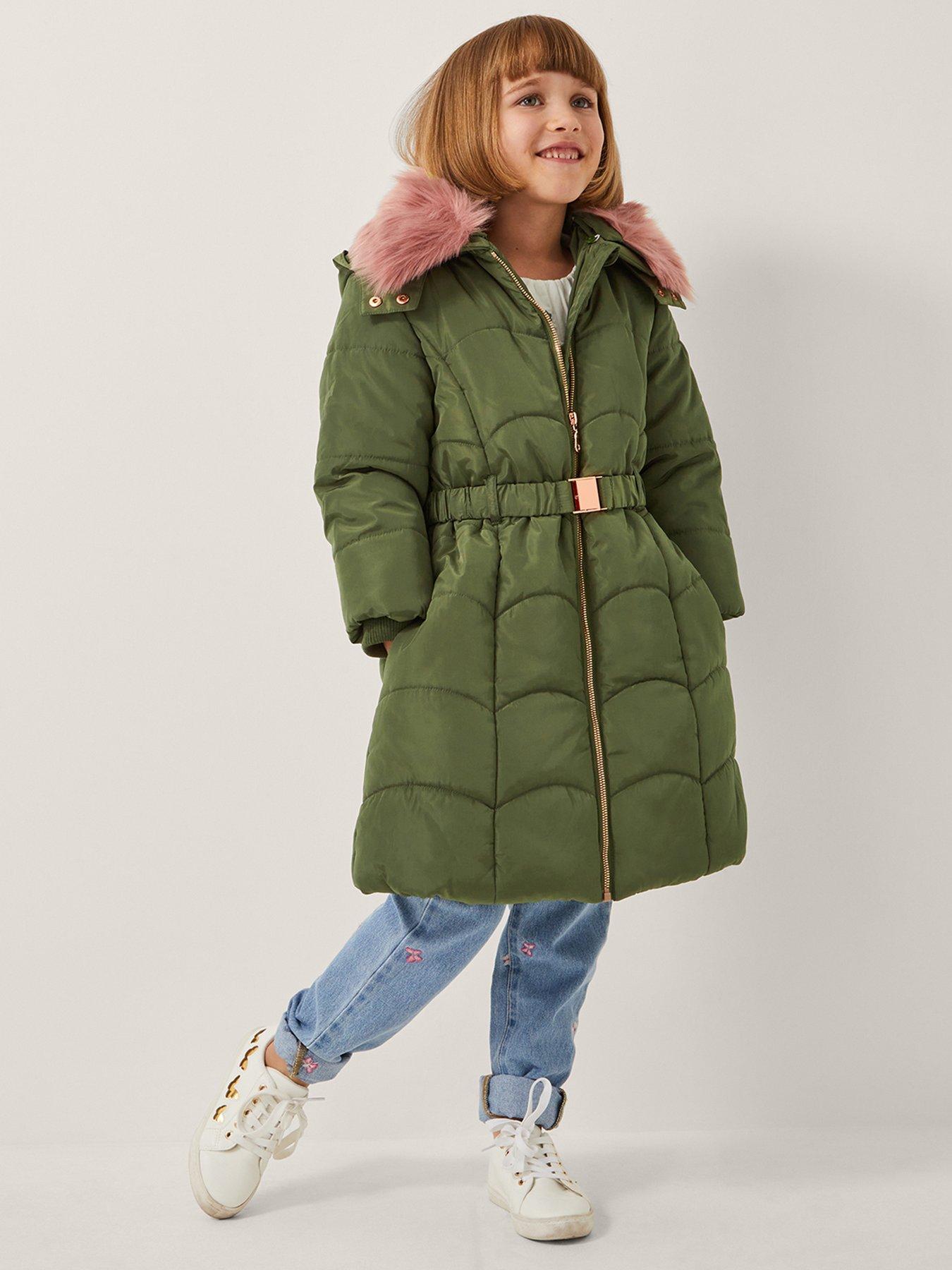 Monsoon Girls Scallop Edge Belt Coat - Green