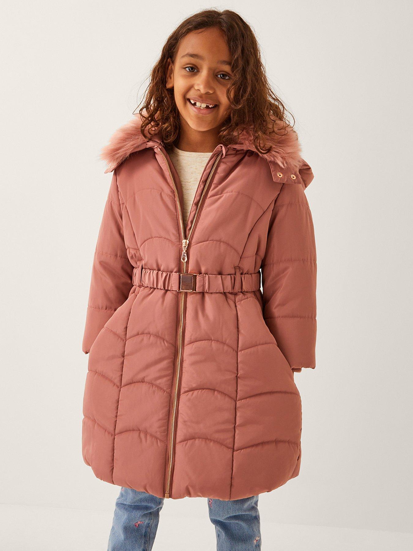 Monsoon Girls Scallop Edge Belt Coat - Pink