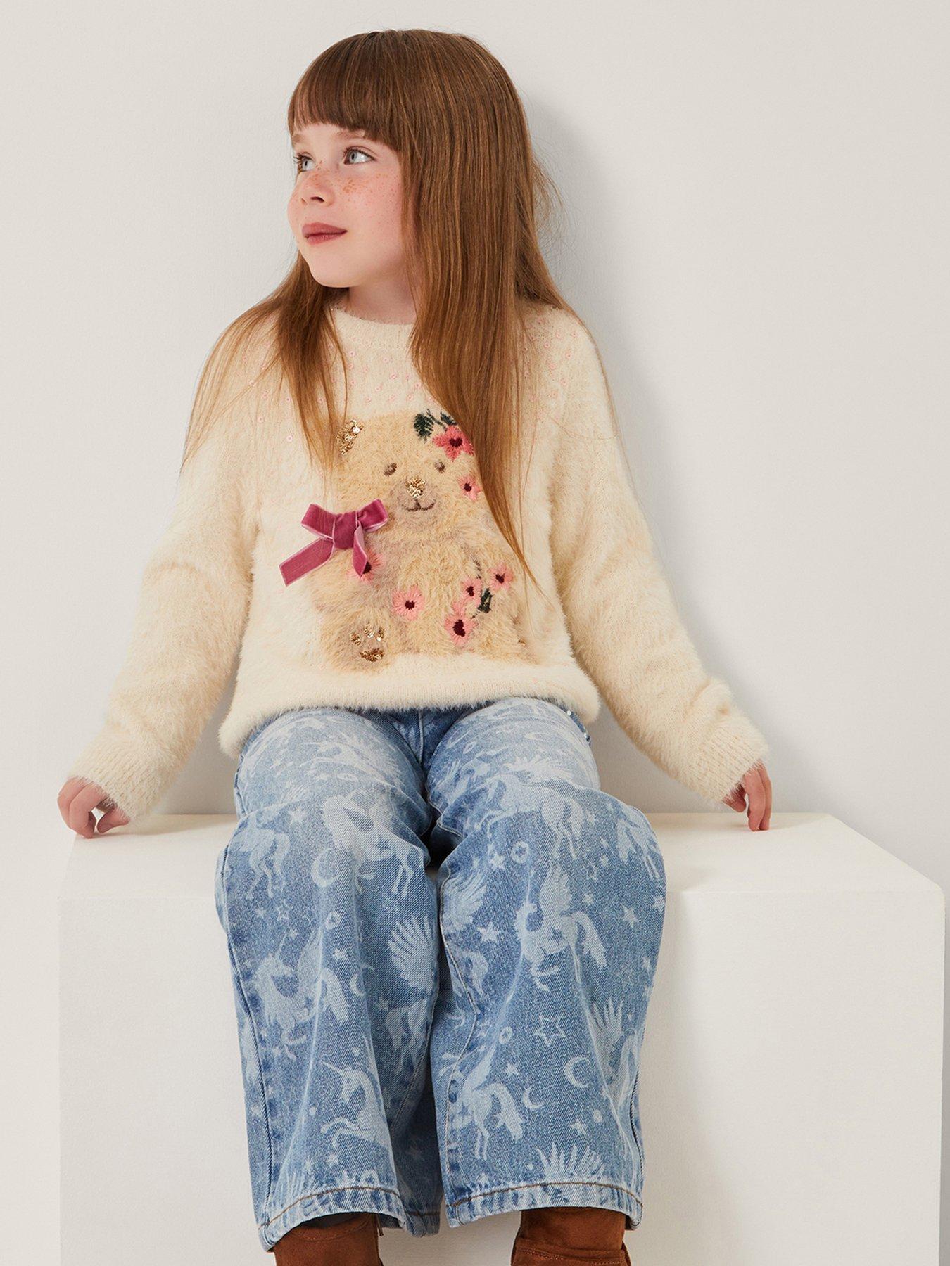 Monsoon Girls Bear Knitted Jumper - Light Cream