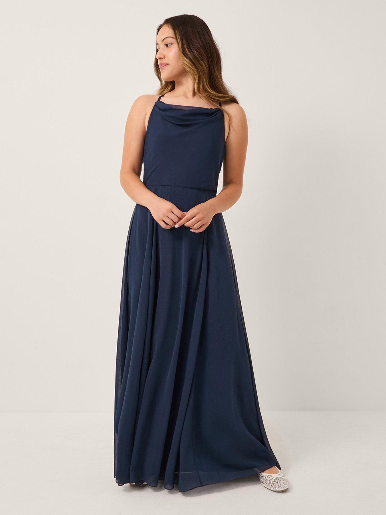 Monsoon Girls Cowl Neck Maxi Dress - Navy
