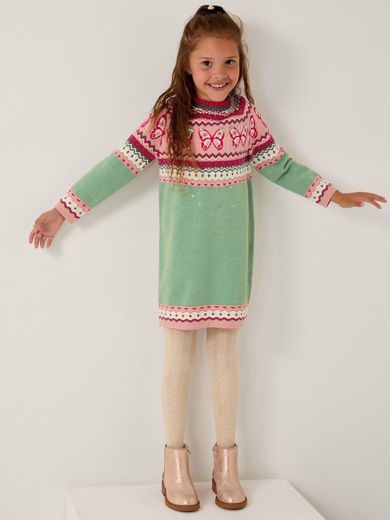 Monsoon Girls Butterfly Knitted Dress - Green
