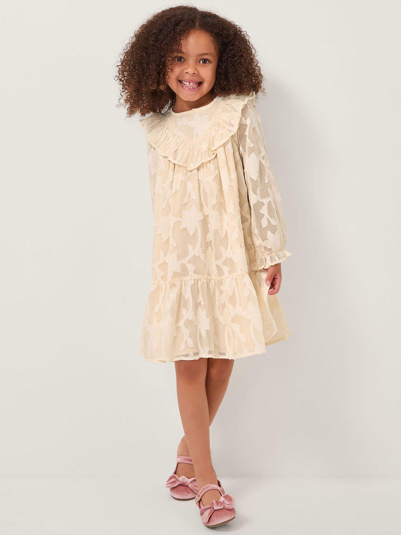 Monsoon Girls Burnout Frill Dress - Beige
