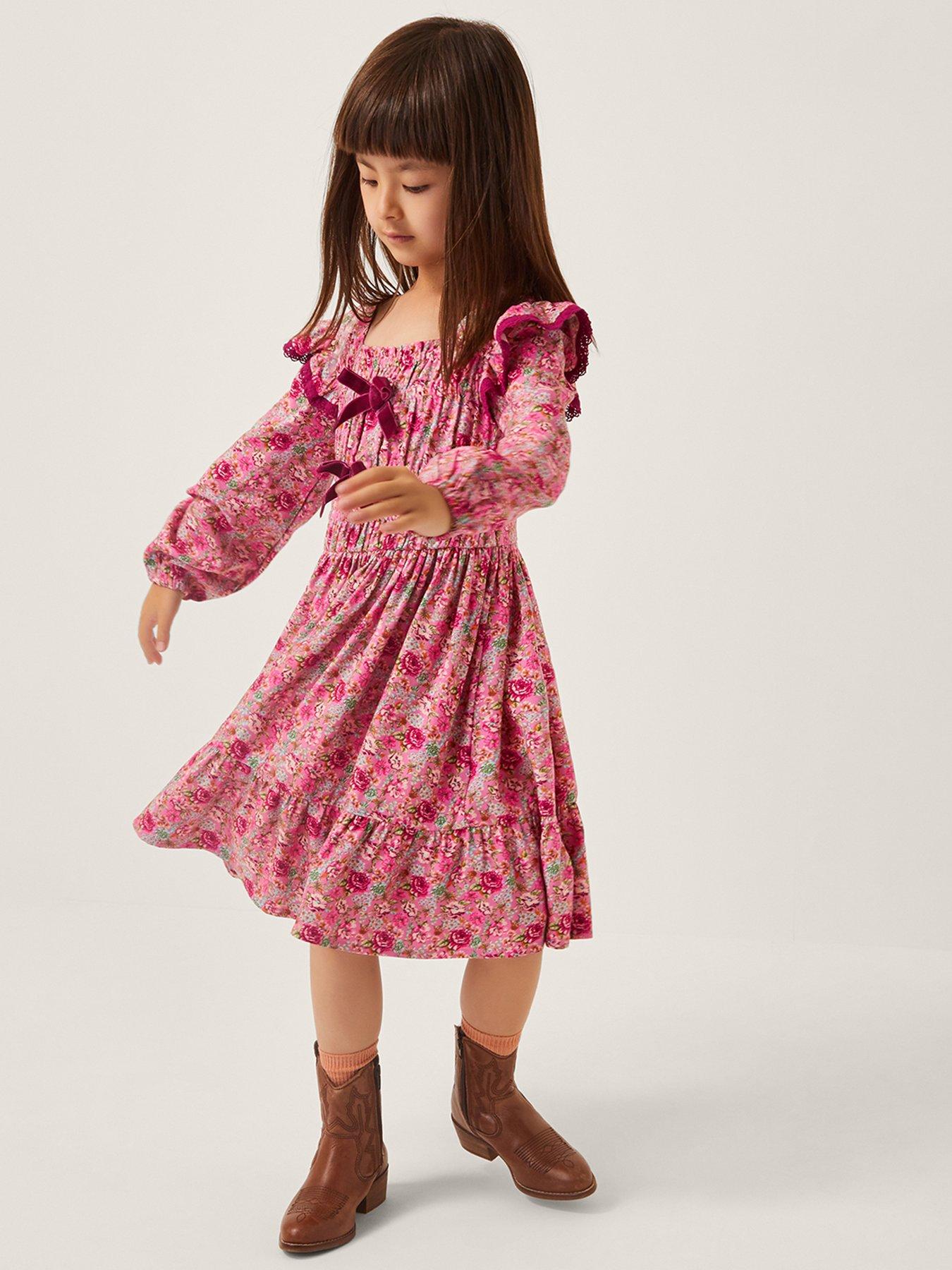 Monsoon Girls Dollie Floral Bow Dress - Pink