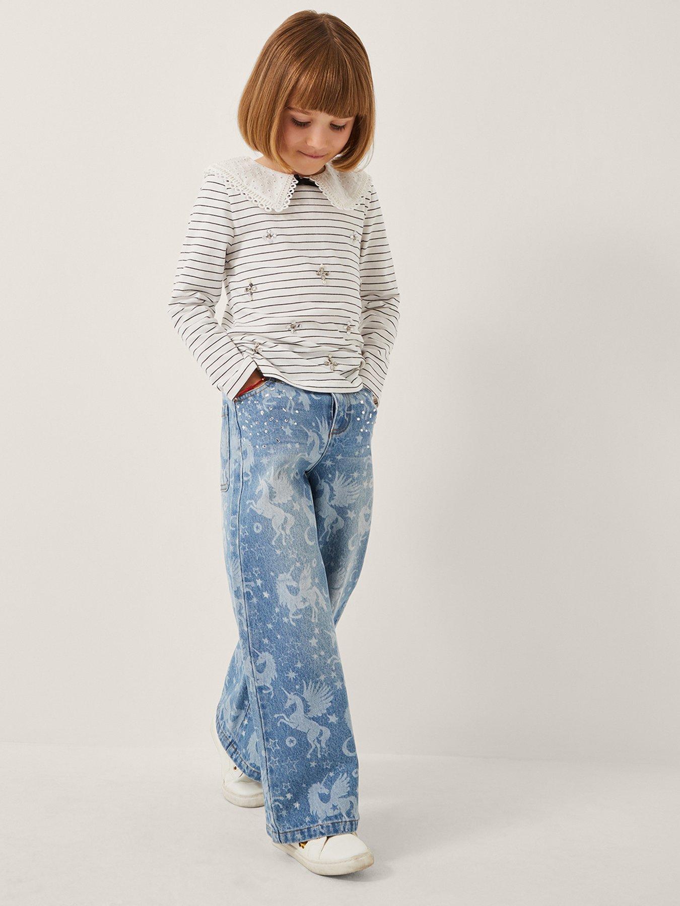 Monsoon Girls Collar Stripe Long Sleeve Tshirt - Light Cream