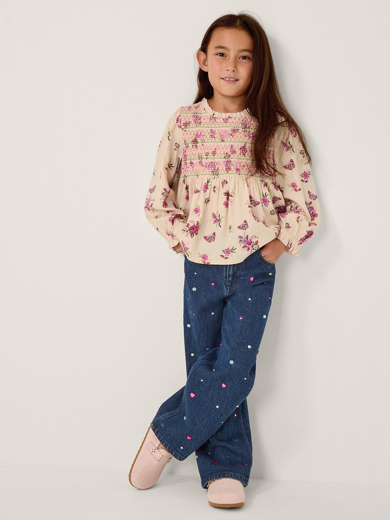 Monsoon Girls Butterfly Floral Twill Blouse - Light Cream