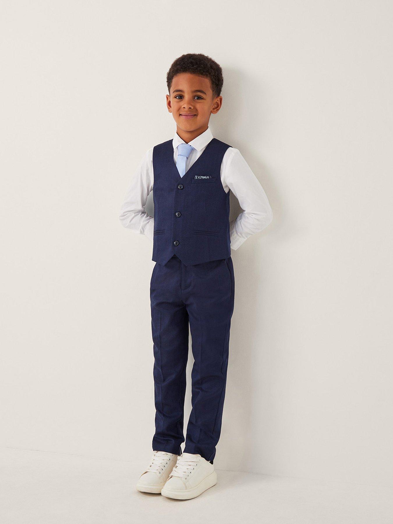 Image 1 of 4 of Monsoon Boys 4 Piece Harry Herringbone Suit - Navy