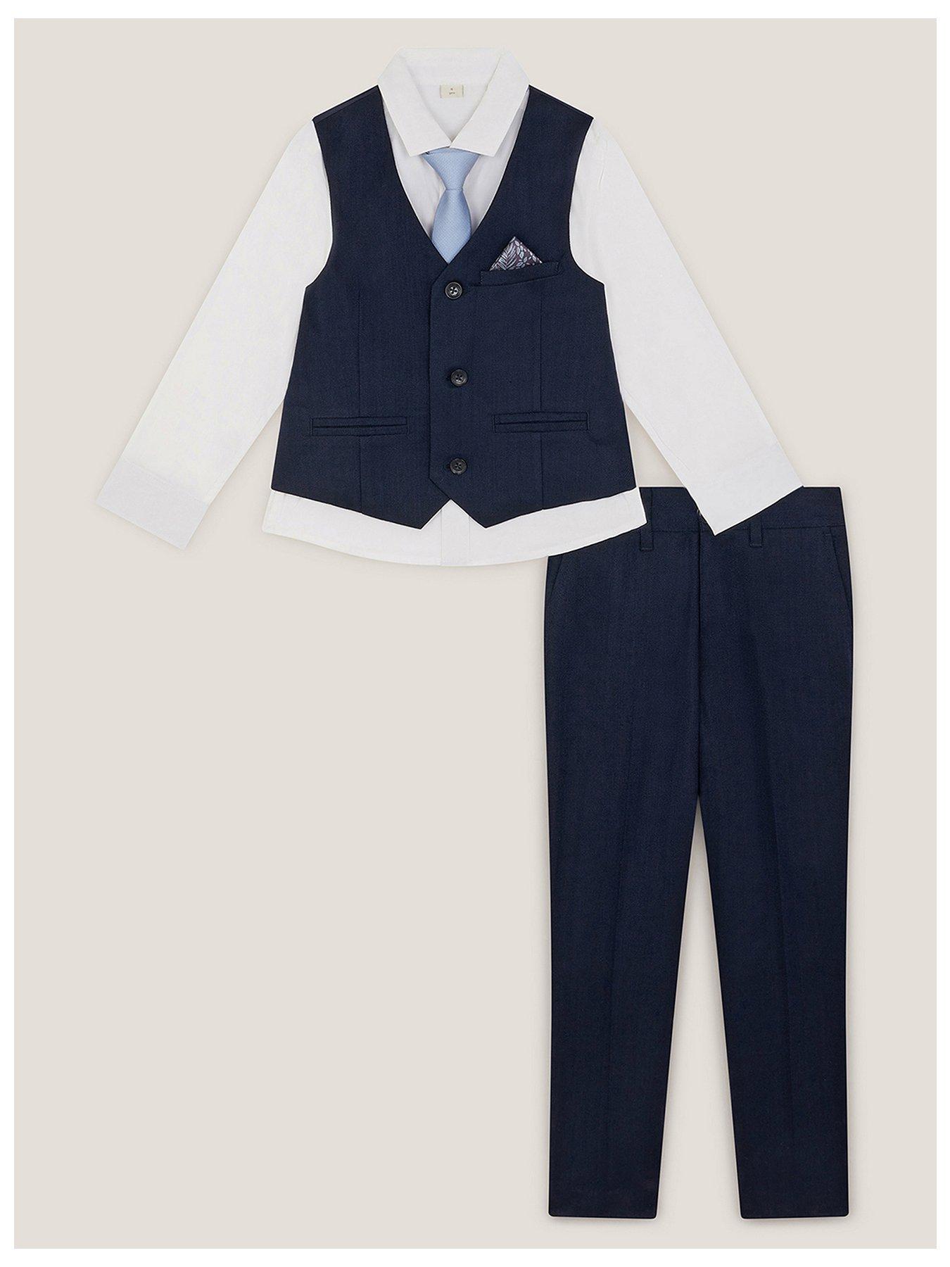 Image 2 of 4 of Monsoon Boys 4 Piece Harry Herringbone Suit - Navy