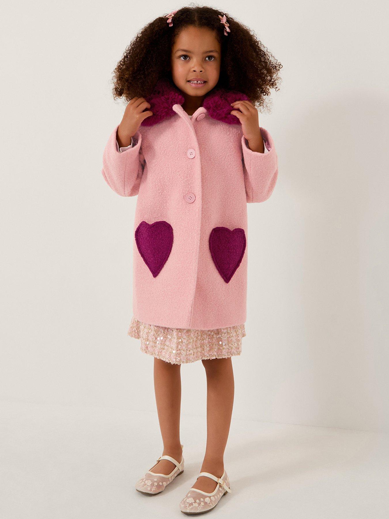Monsoon Girls Berry Boucle Heart Coat - Pink
