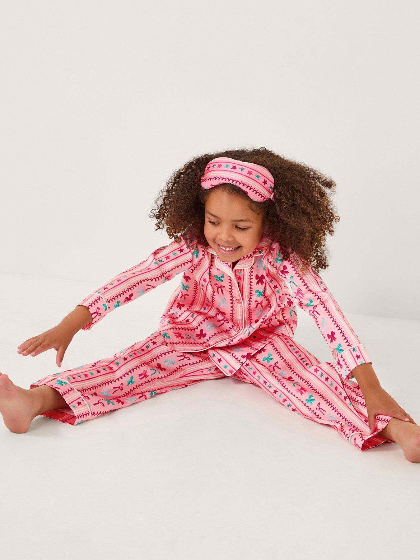 Image 1 of 4 of Monsoon Girls Satin Tillytoille Long Pyjamas - Pink