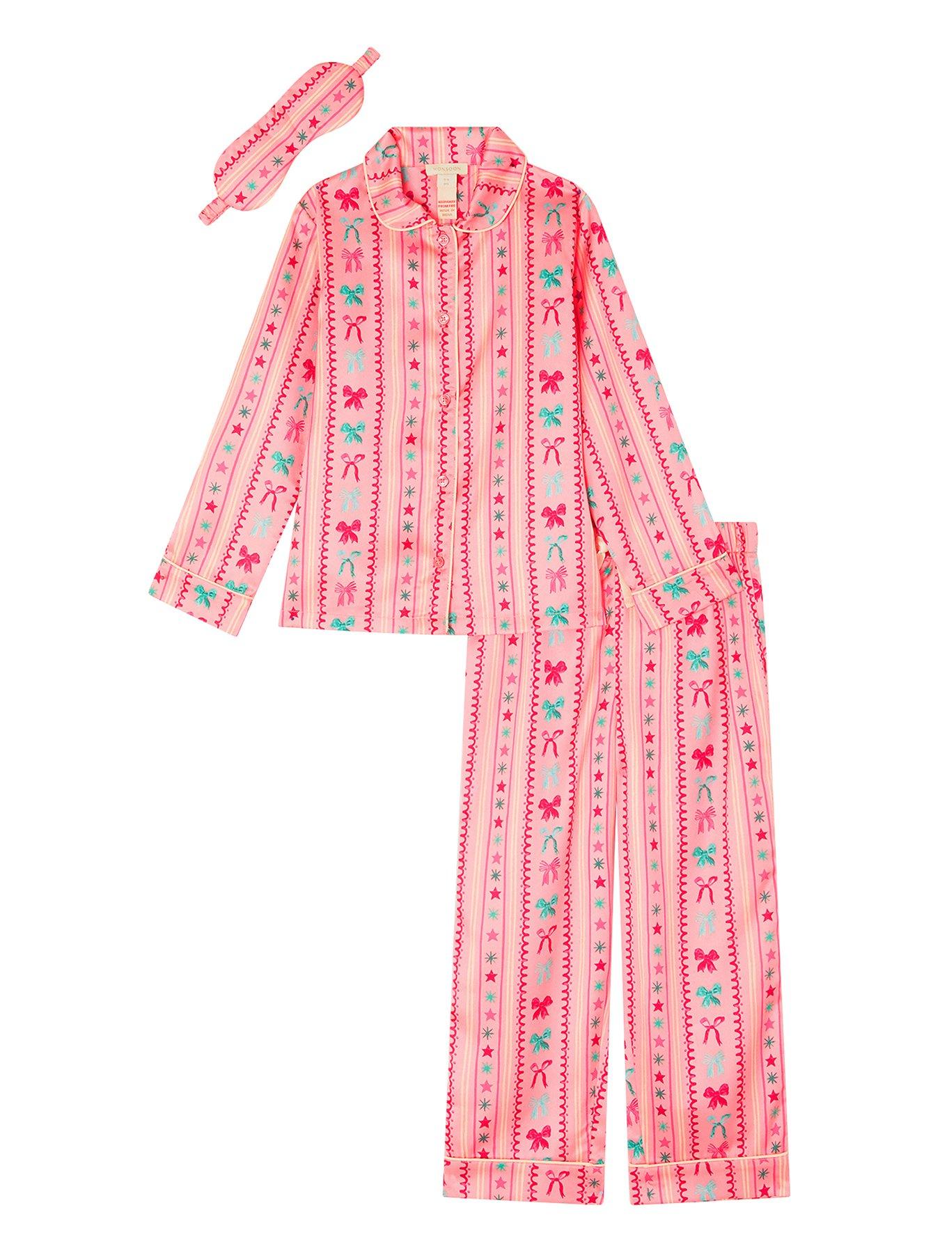 Image 2 of 4 of Monsoon Girls Satin Tillytoille Long Pyjamas - Pink